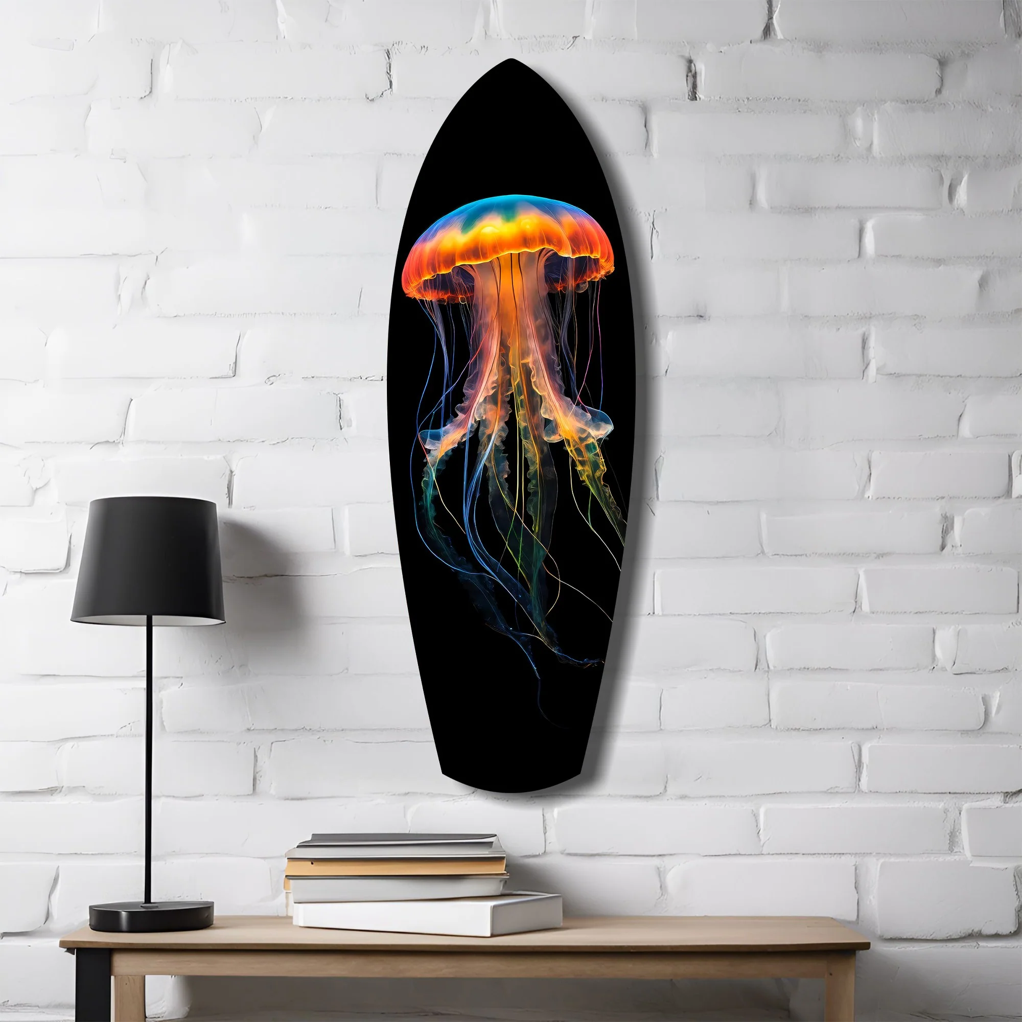 Glowing Orange Jellyfish Ocean Glass Wall Art - Image 4