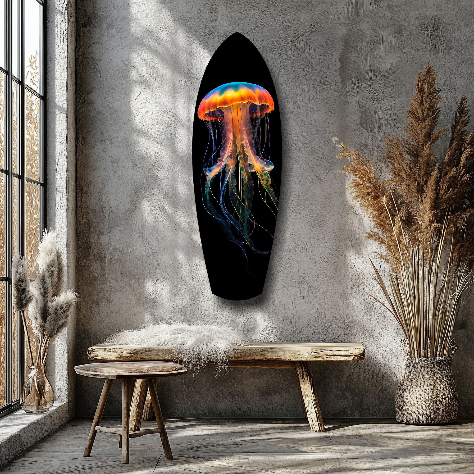 Glowing Orange Jellyfish Ocean Glass Wall Art - Image 8