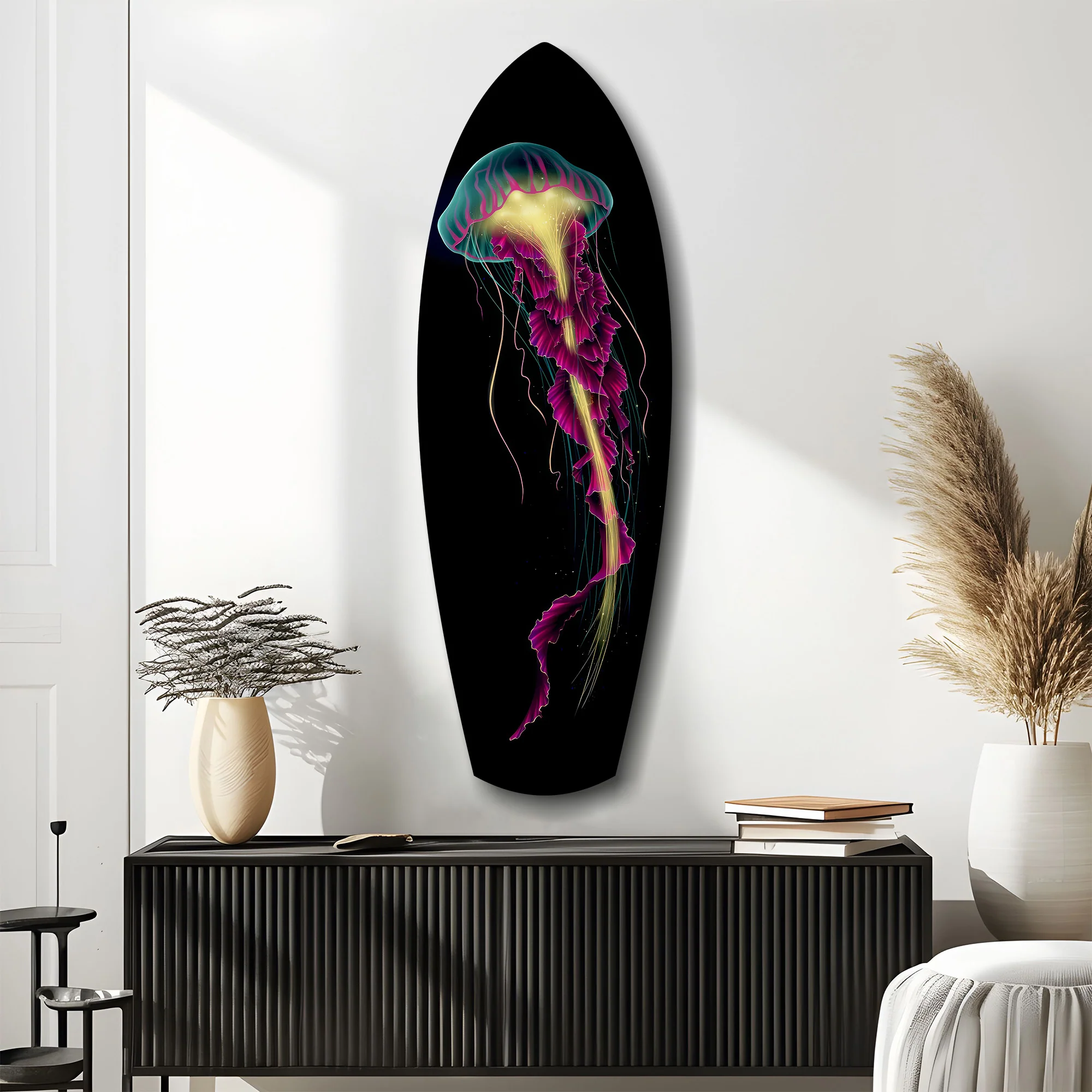 Magenta Teal Jellyfish Bioluminescent Glass Wall Art - Image 10