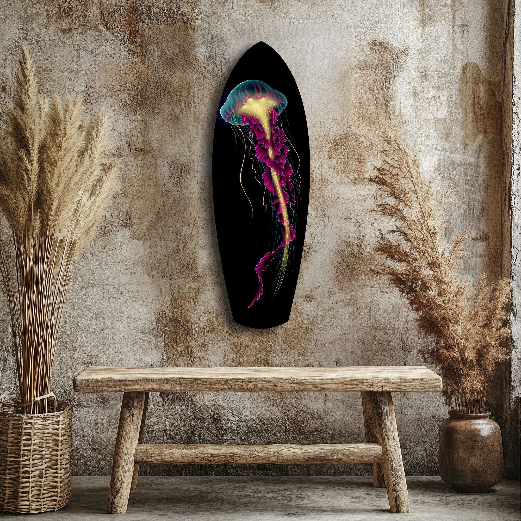 Magenta Teal Jellyfish Bioluminescent Glass Wall Art - Image 3