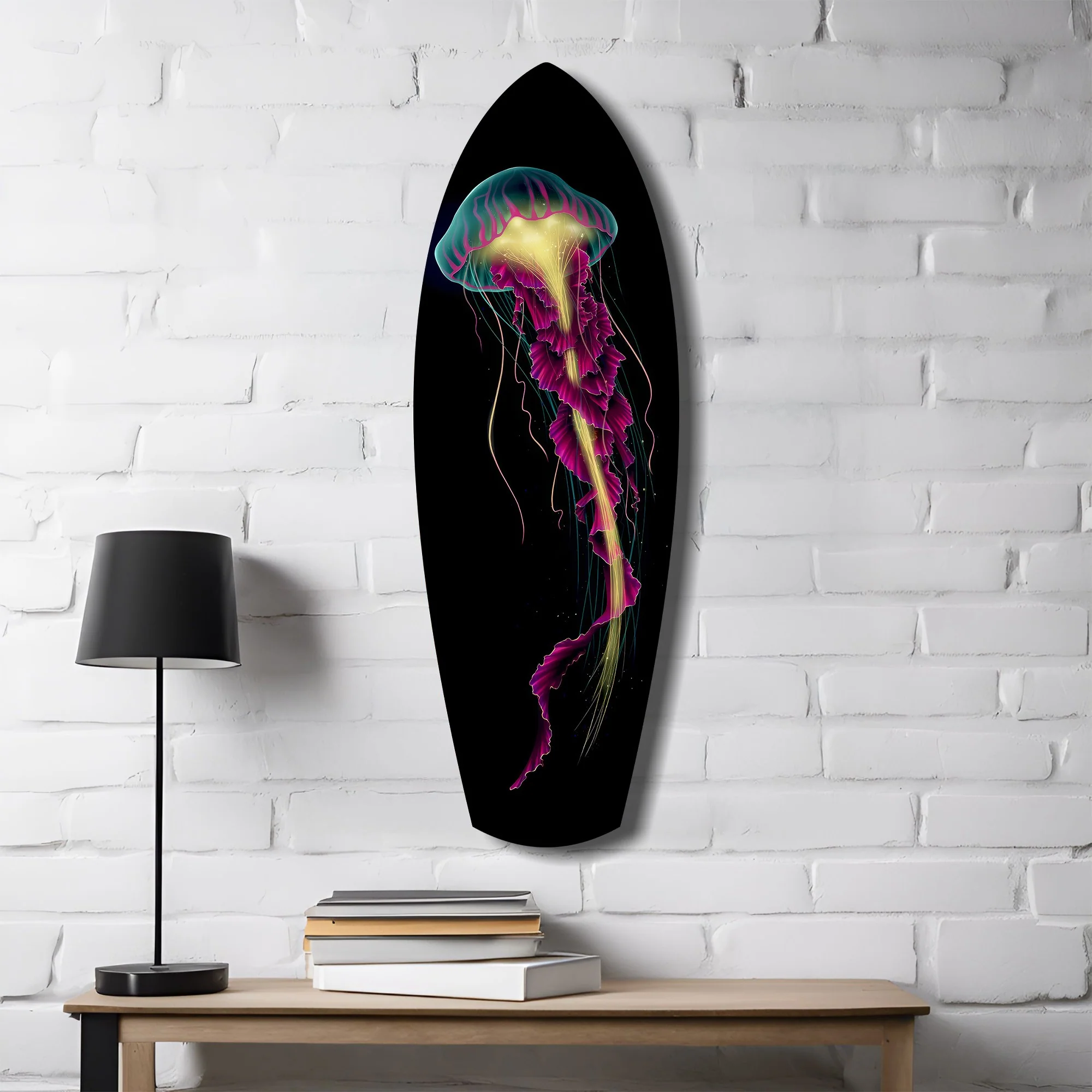 Magenta Teal Jellyfish Bioluminescent Glass Wall Art - Image 4