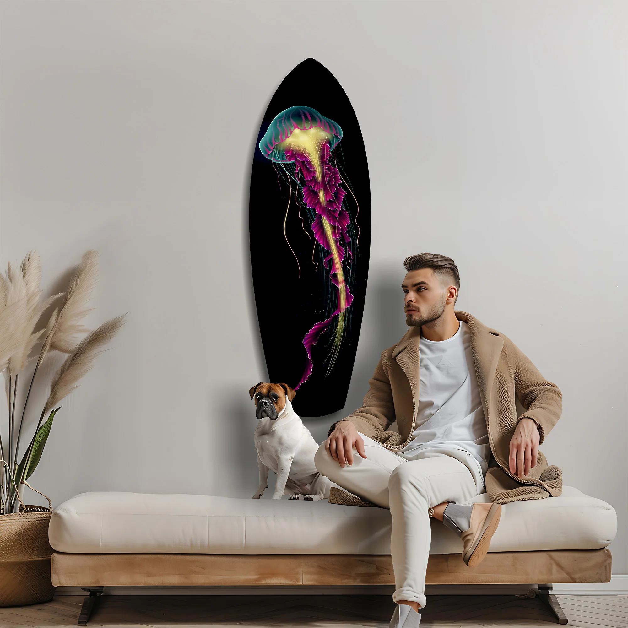 Magenta Teal Jellyfish Bioluminescent Glass Wall Art - Image 9