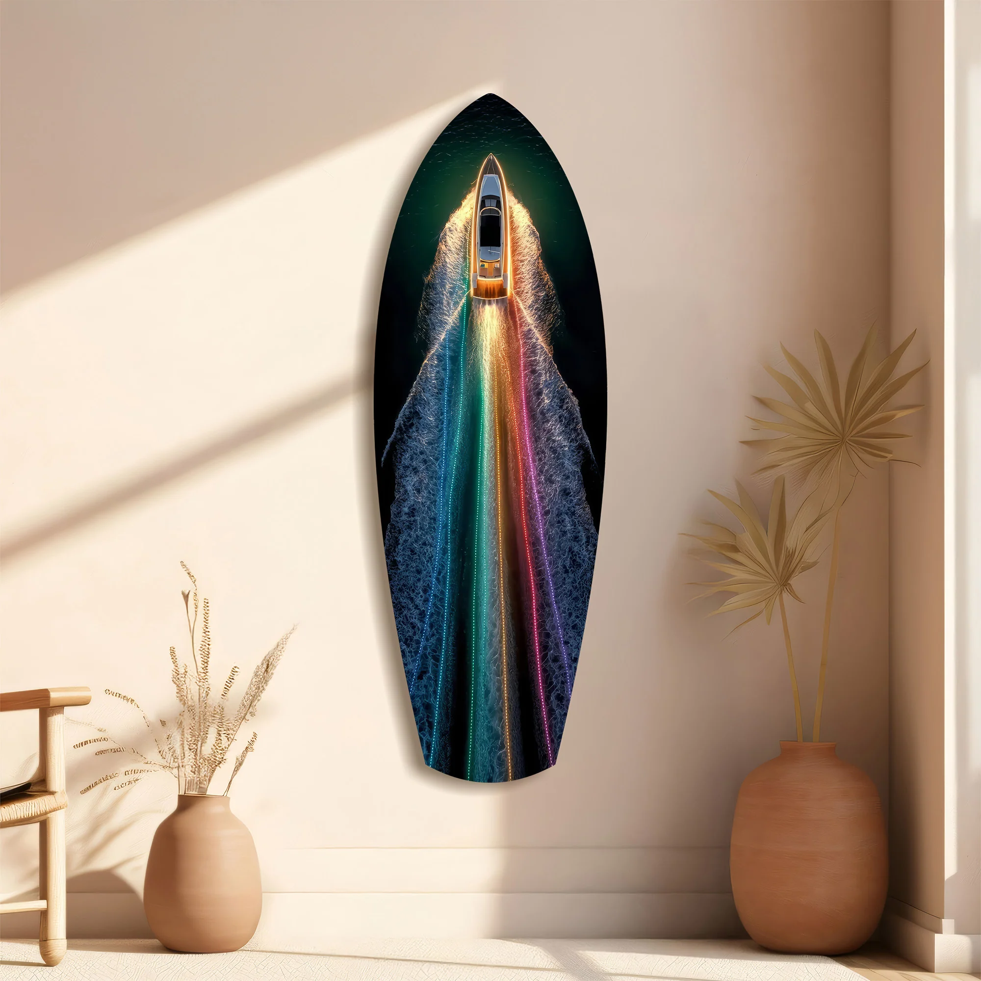 Rainbow Wake Speedboat Aerial Glass Wall Art - Image 11
