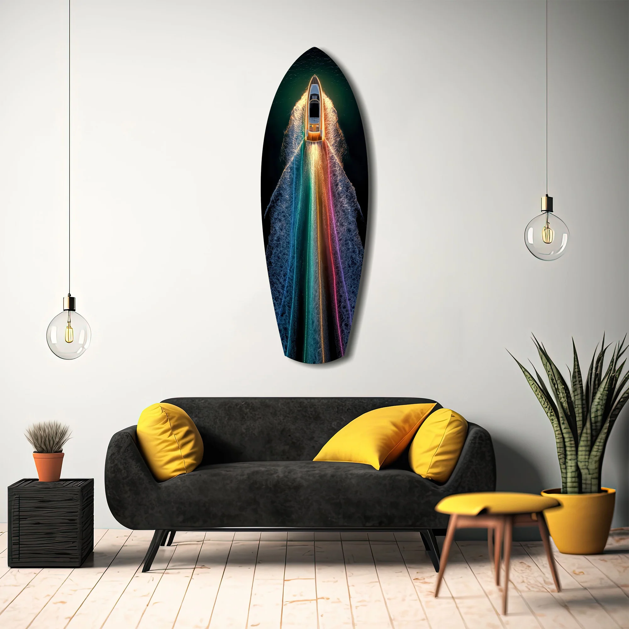 Rainbow Wake Speedboat Aerial Glass Wall Art - Image 12