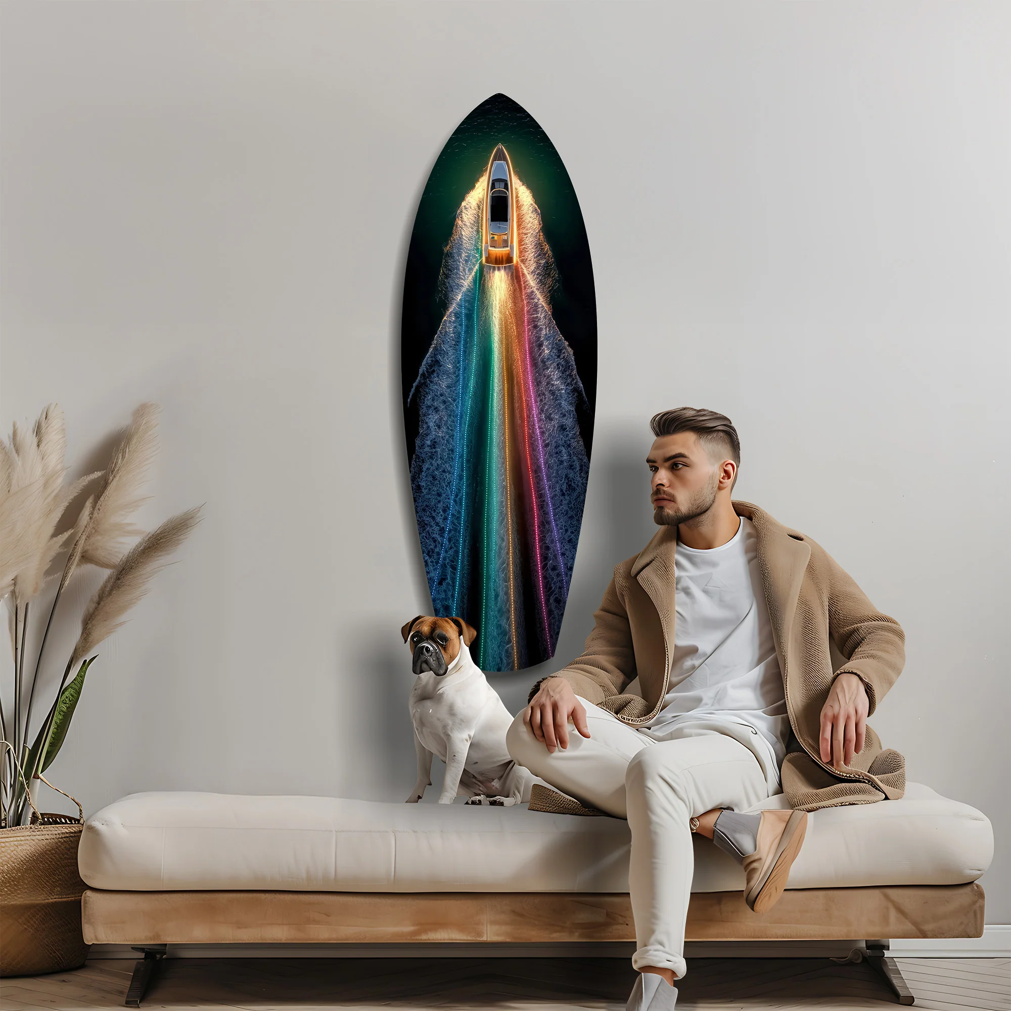Rainbow Wake Speedboat Aerial Glass Wall Art - Image 9