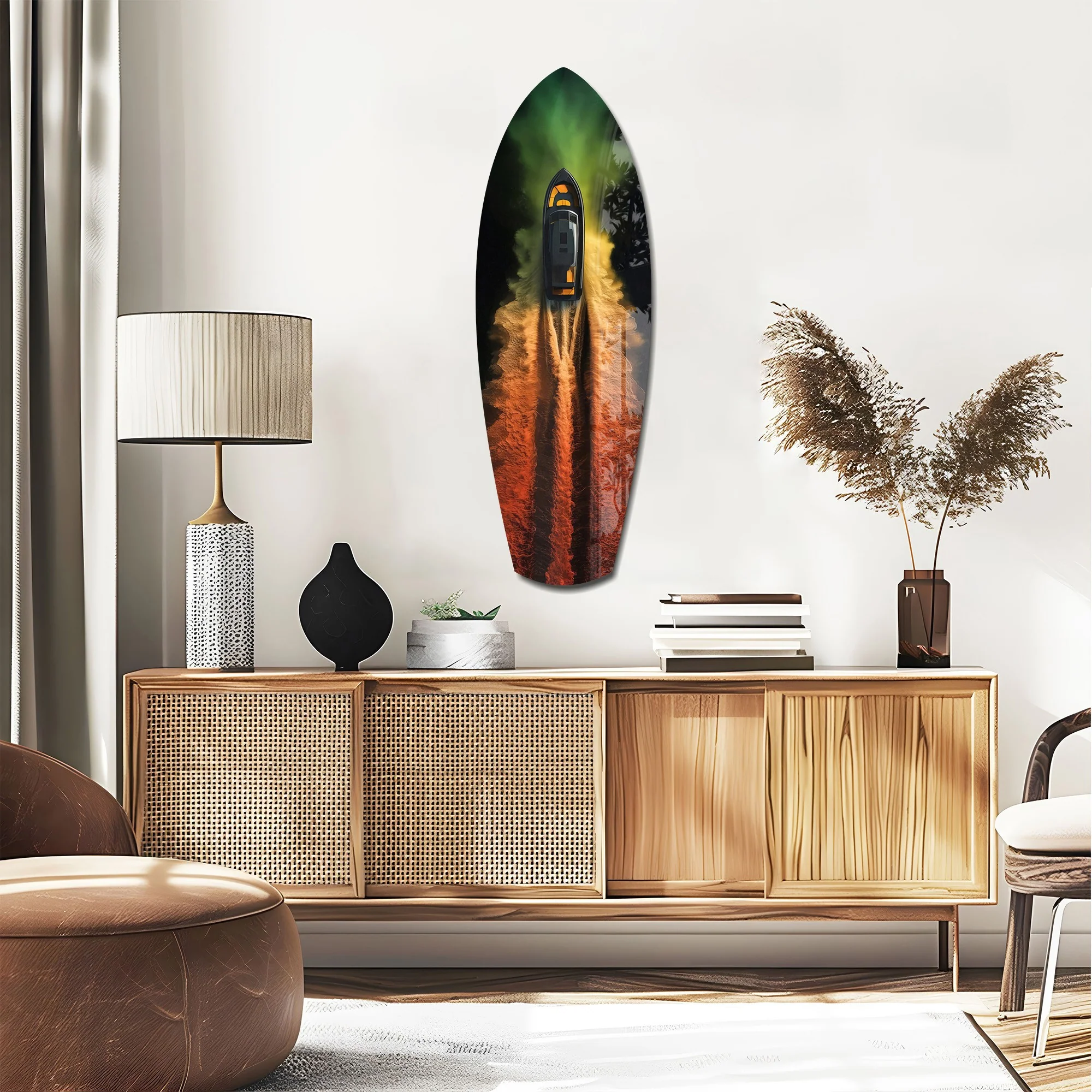 Smoke Trail Speedboat Aerial Glass Wall Art - Image 2