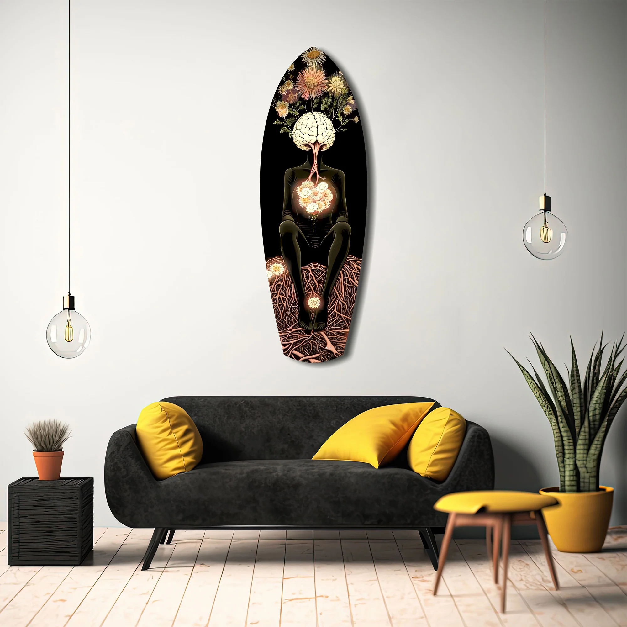 Brain Flowers Roots Surreal Glass Wall Art - Image 12