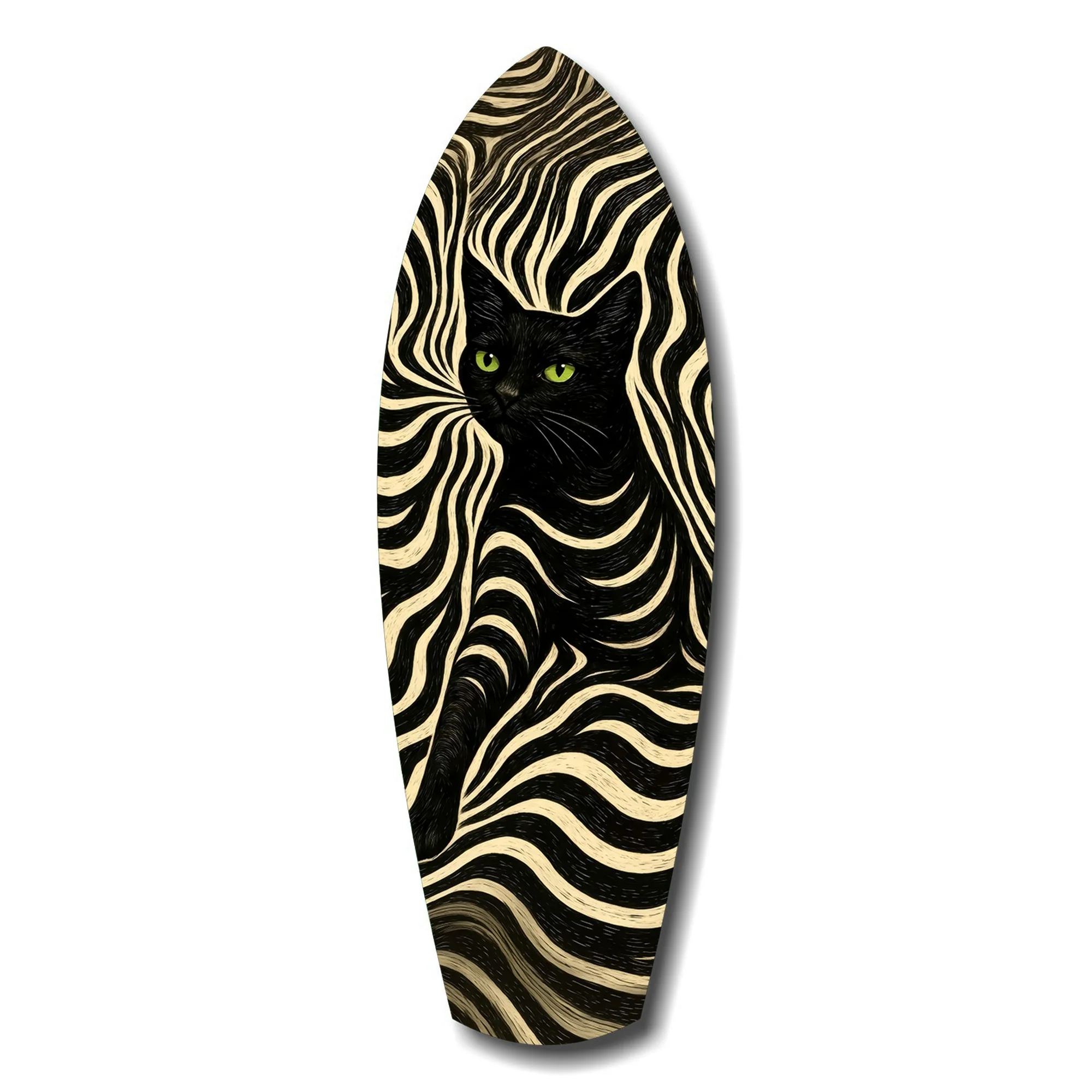Black Cat Wavy Optical Pattern Glass Wall Art