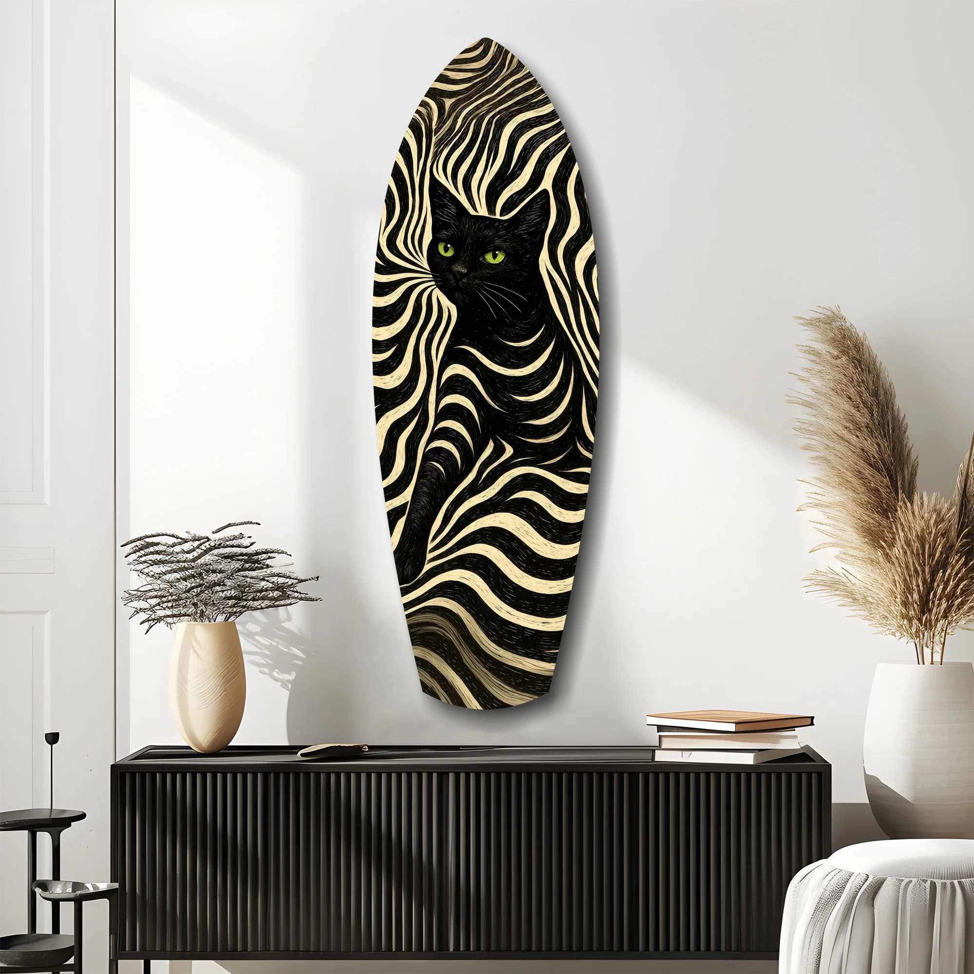 Black Cat Wavy Optical Pattern Glass Wall Art - Image 10