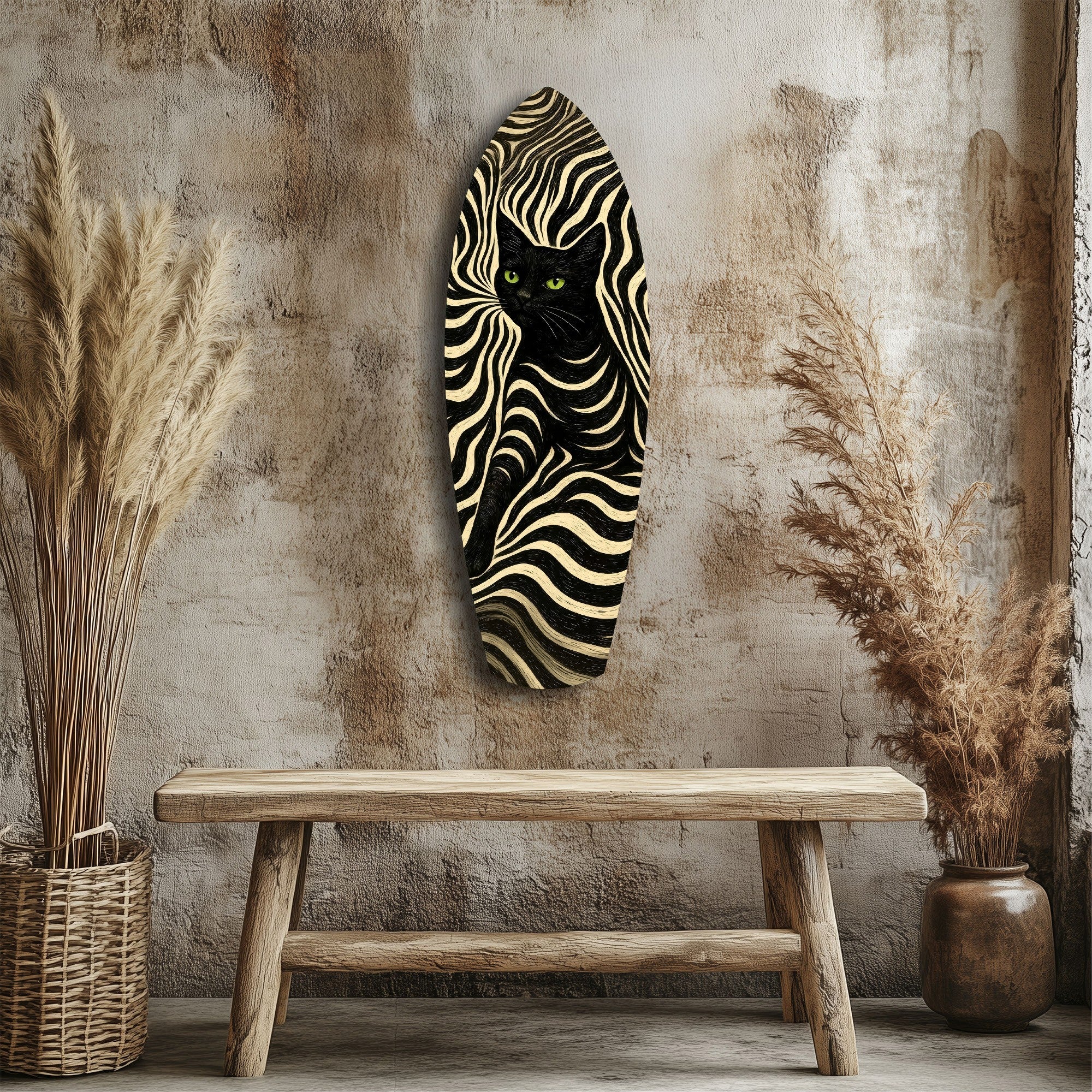 Black Cat Wavy Optical Pattern Glass Wall Art - Image 3