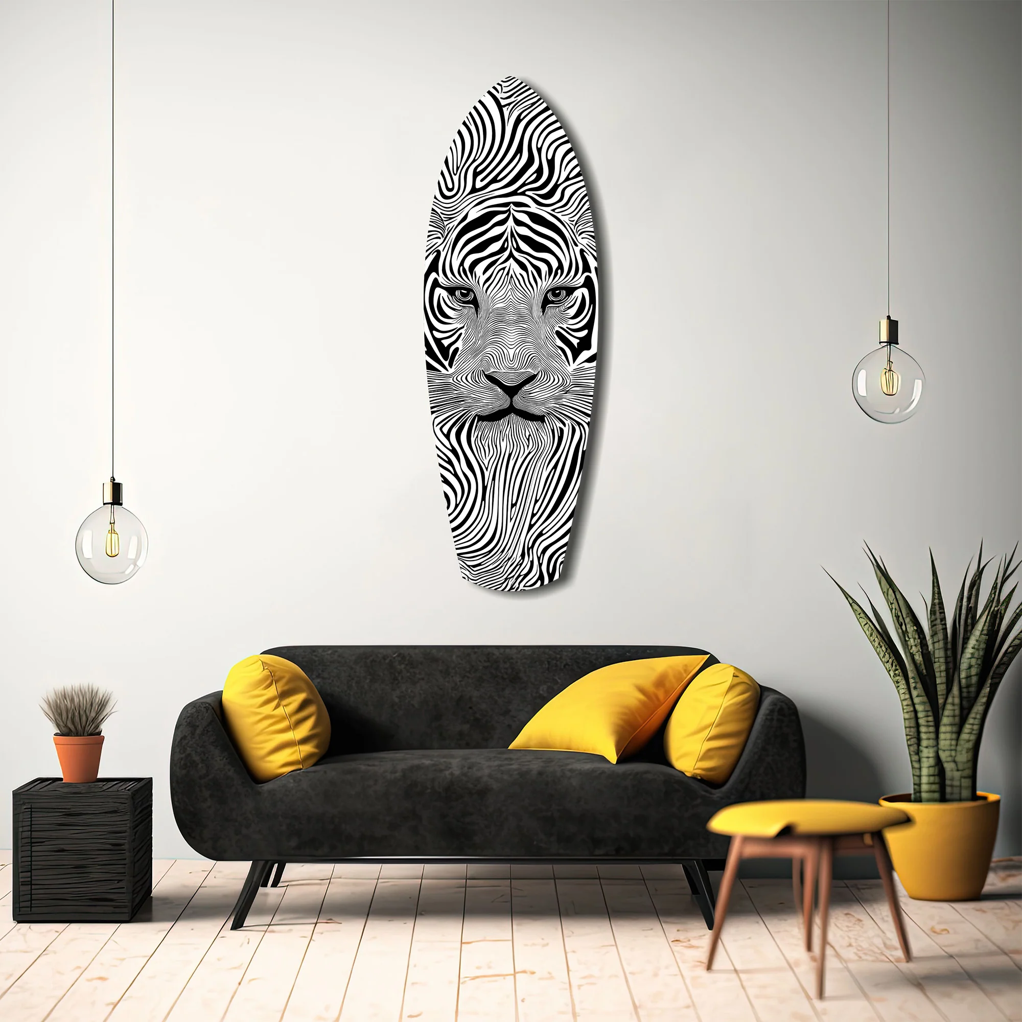 Optical Lion Black White Lines Glass Wall Art - Image 12