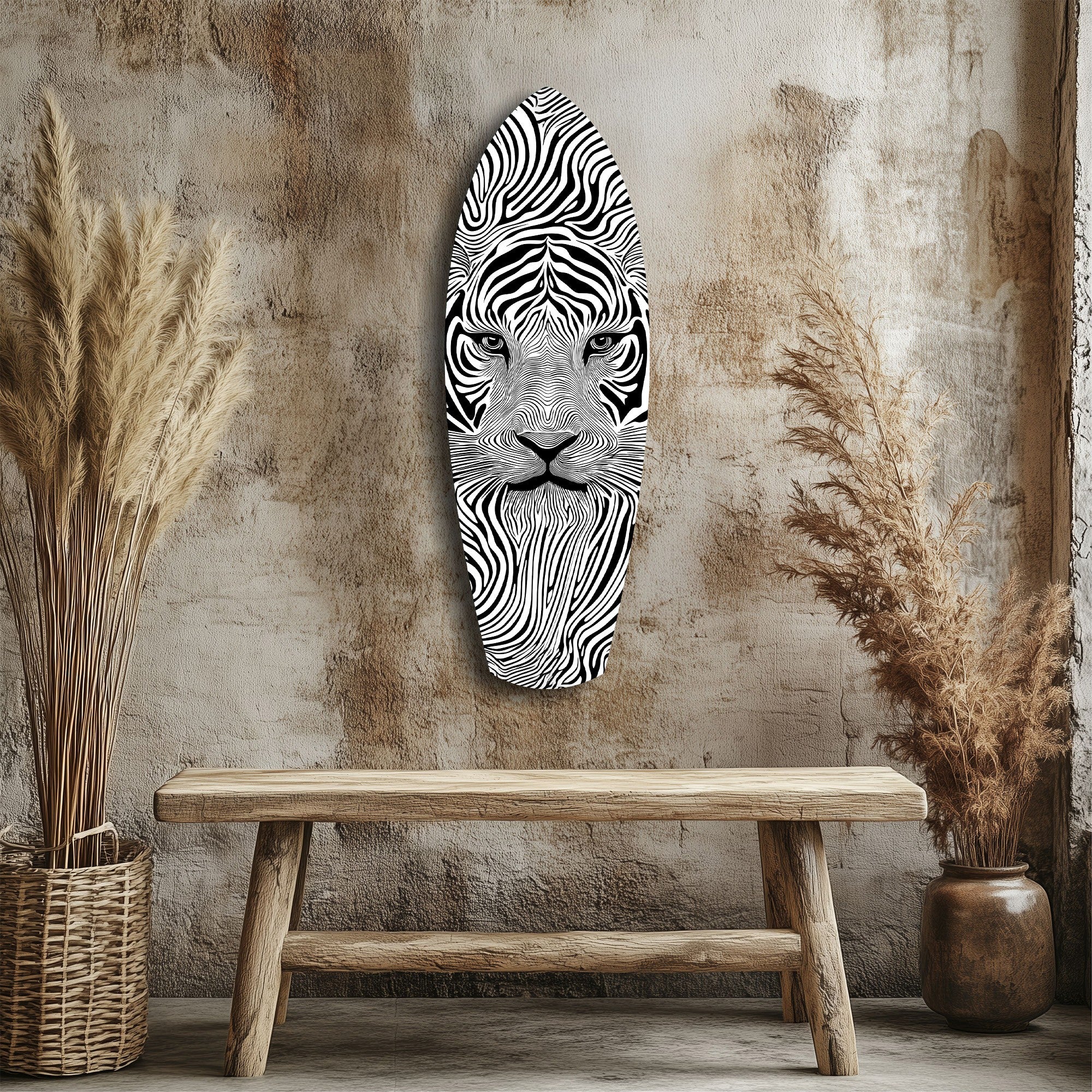 Optical Lion Black White Lines Glass Wall Art - Image 3