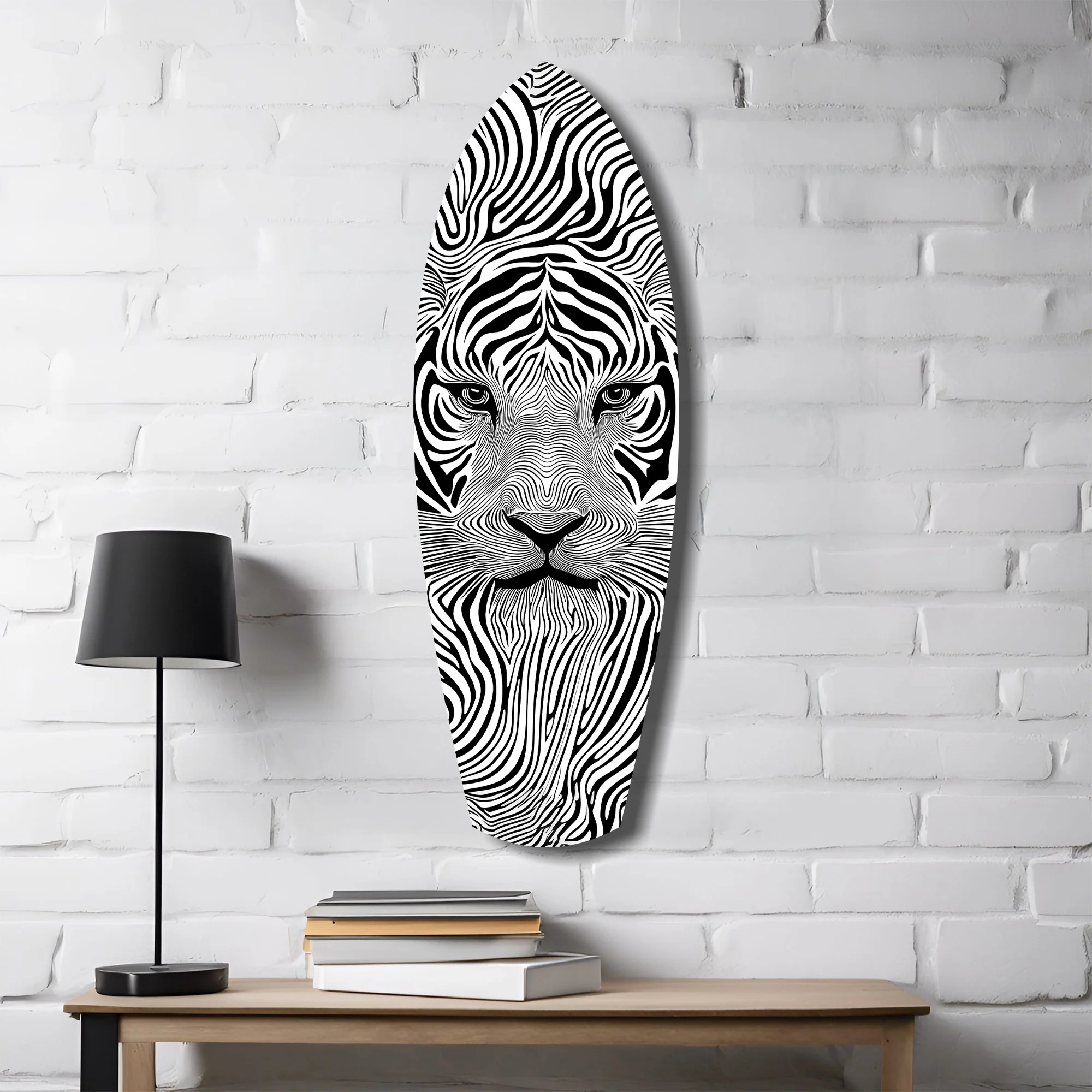 Optical Lion Black White Lines Glass Wall Art - Image 4