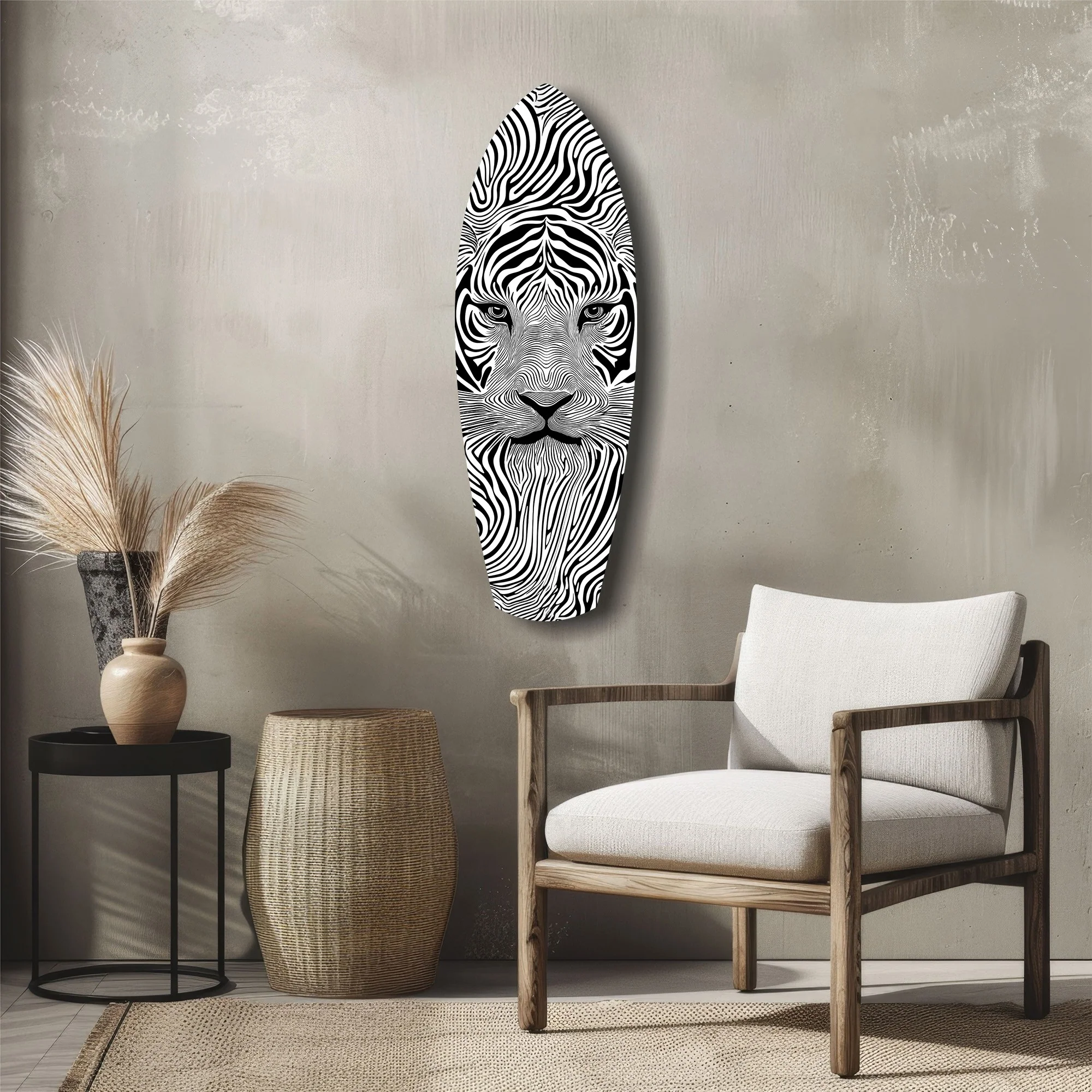 Optical Lion Black White Lines Glass Wall Art - Image 5