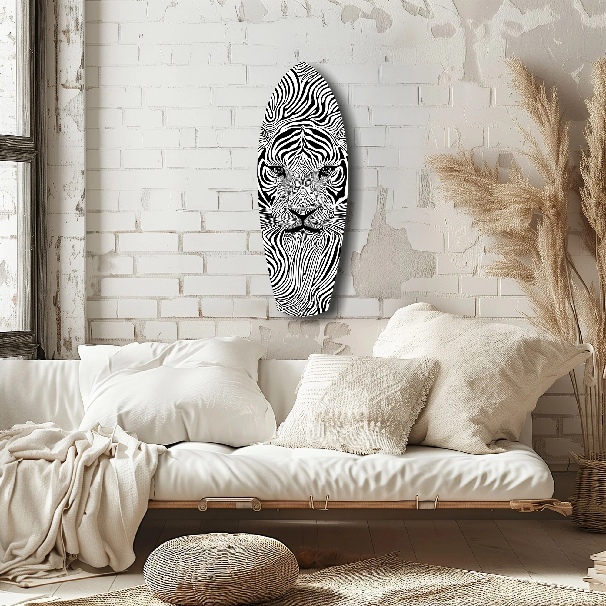 Optical Lion Black White Lines Glass Wall Art - Image 6
