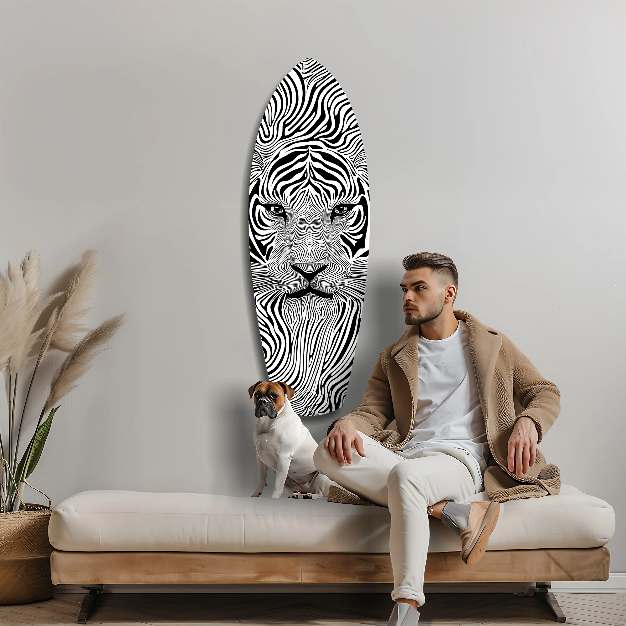 Optical Lion Black White Lines Glass Wall Art - Image 9