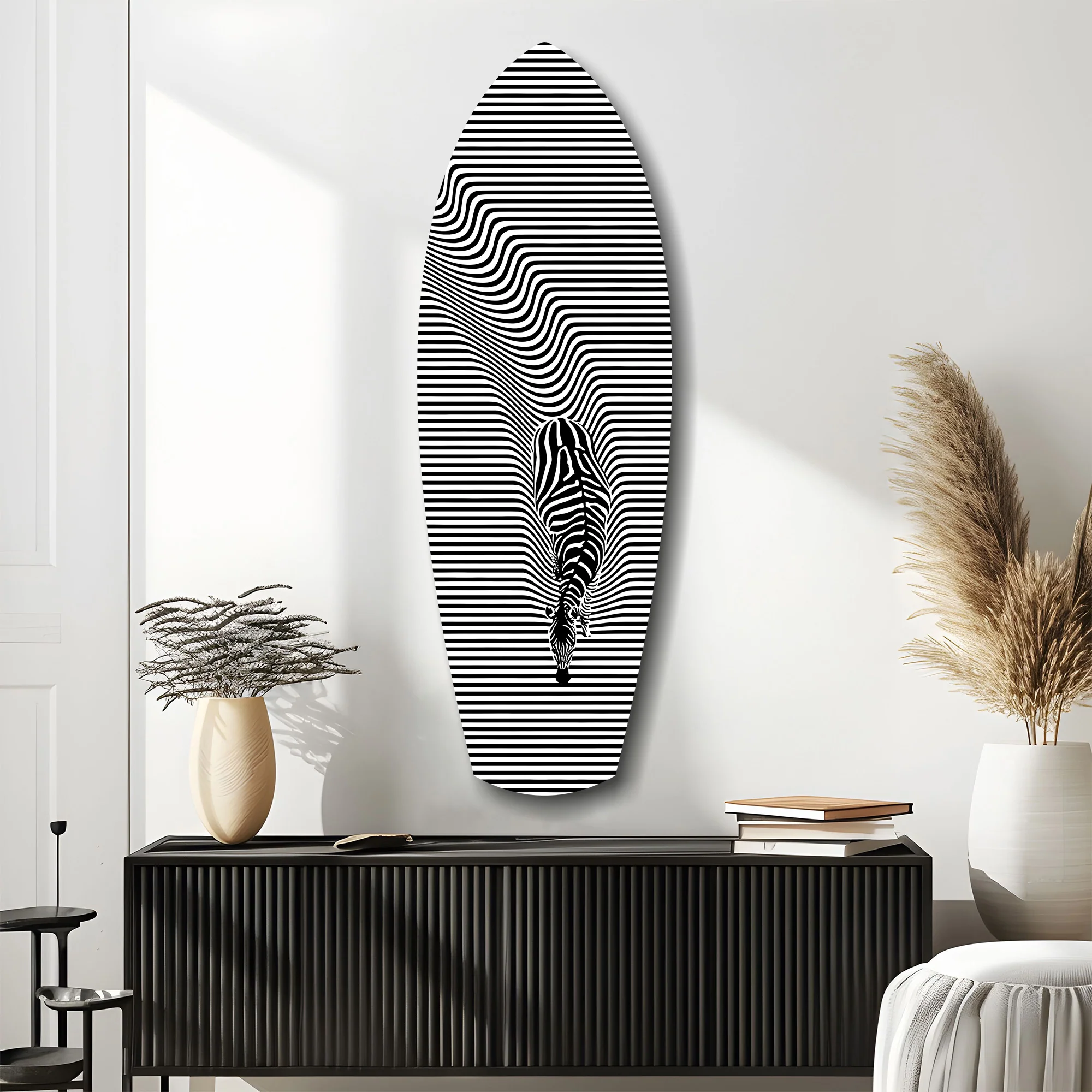 Optical Zebra Wave Lines Glass Wall Art - Image 10