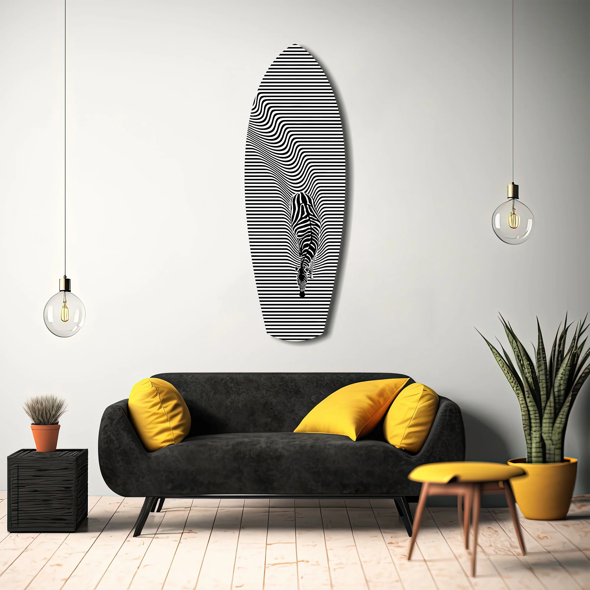 Optical Zebra Wave Lines Glass Wall Art - Image 12