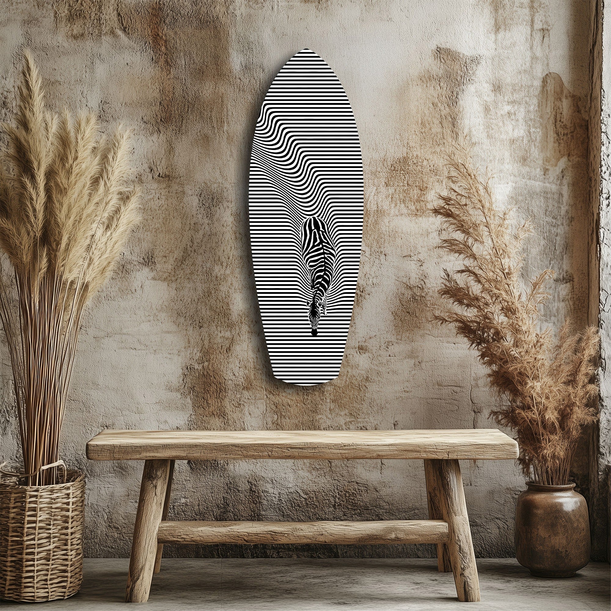 Optical Zebra Wave Lines Glass Wall Art - Image 3
