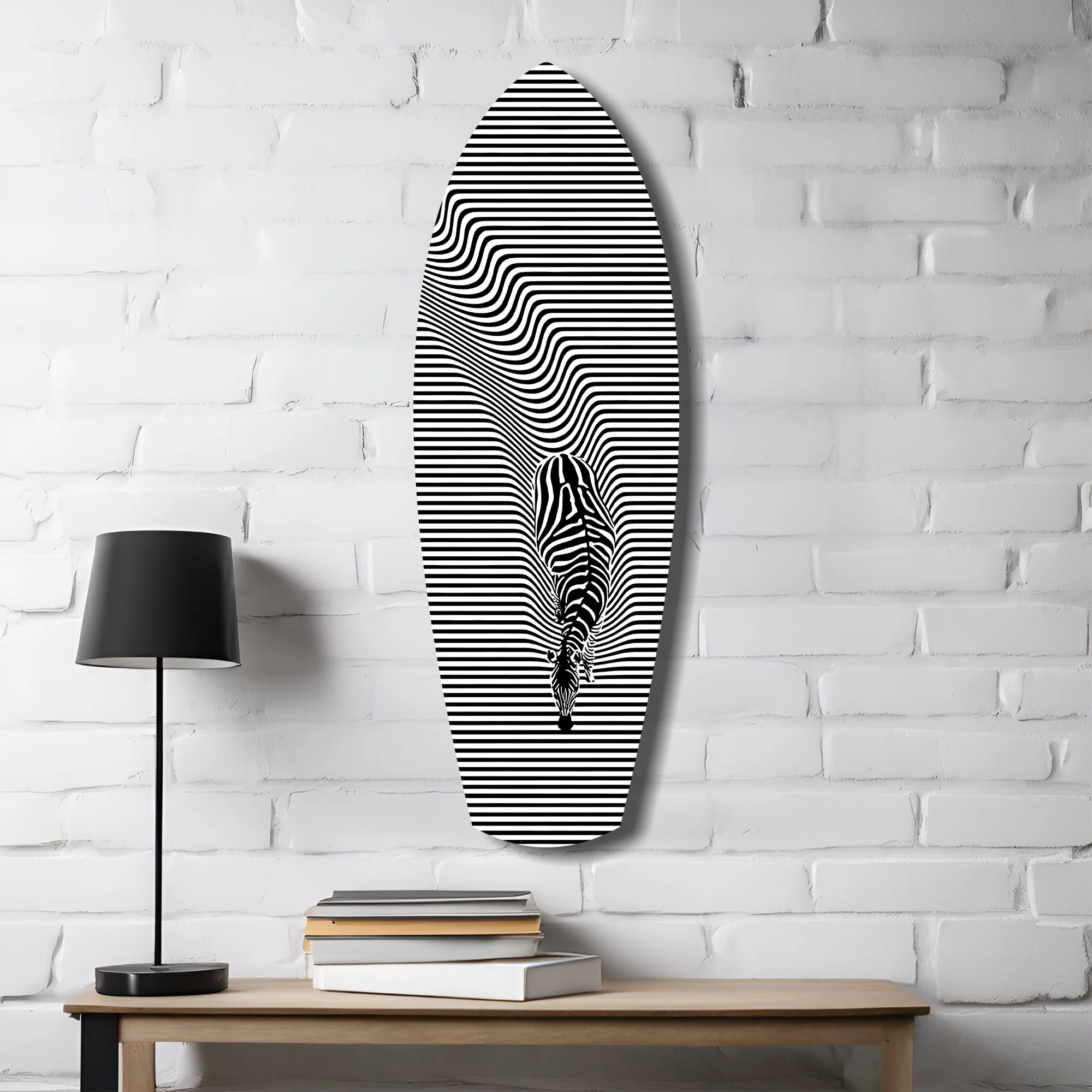 Optical Zebra Wave Lines Glass Wall Art - Image 4
