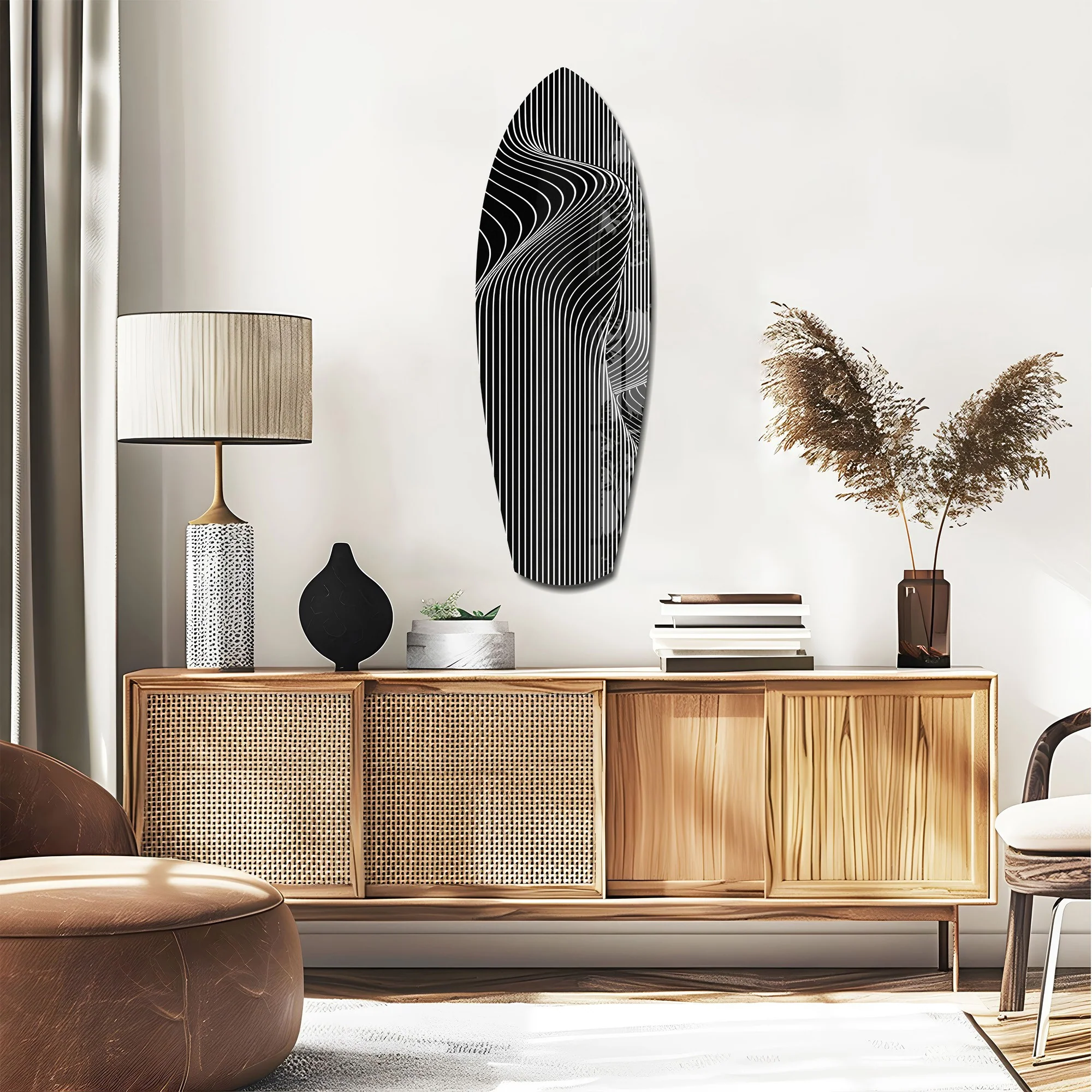 Op Art Wave Pinstripe Geometric Glass Wall Art - Image 2