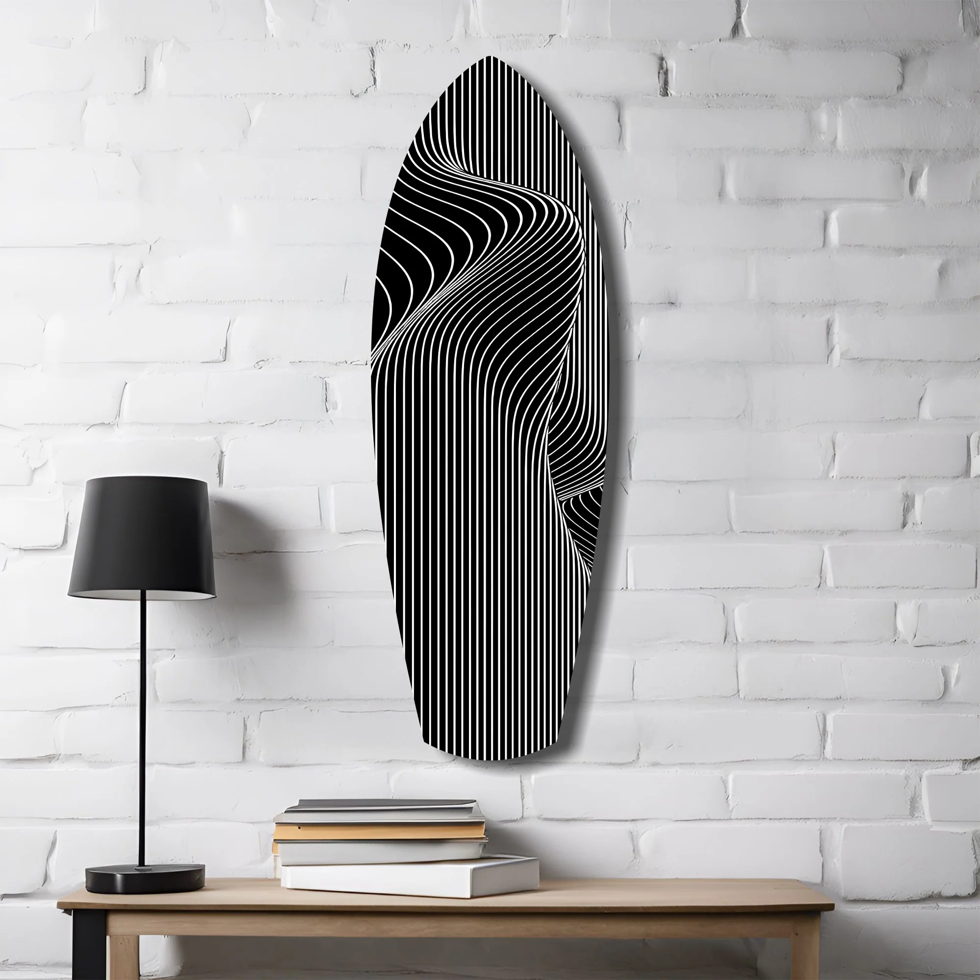 Op Art Wave Pinstripe Geometric Glass Wall Art - Image 4