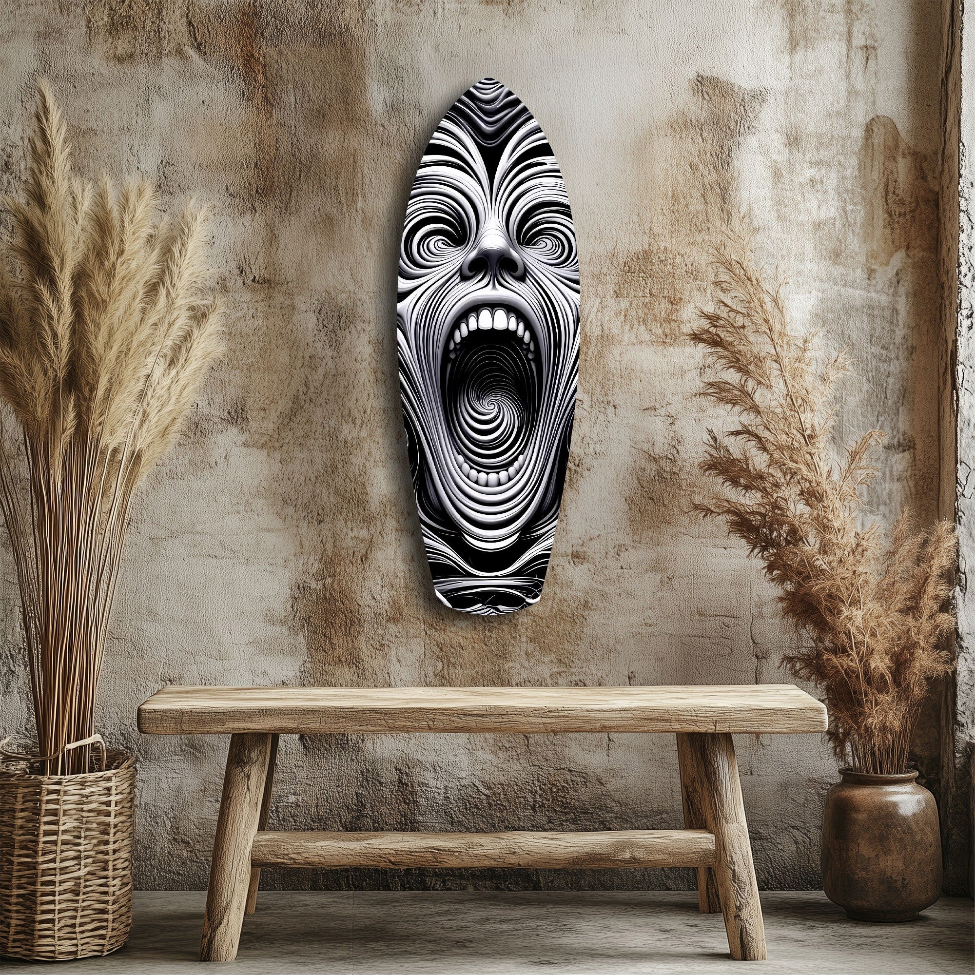 Screaming Face Op Art Swirl Surreal Glass Wall Art - Image 3