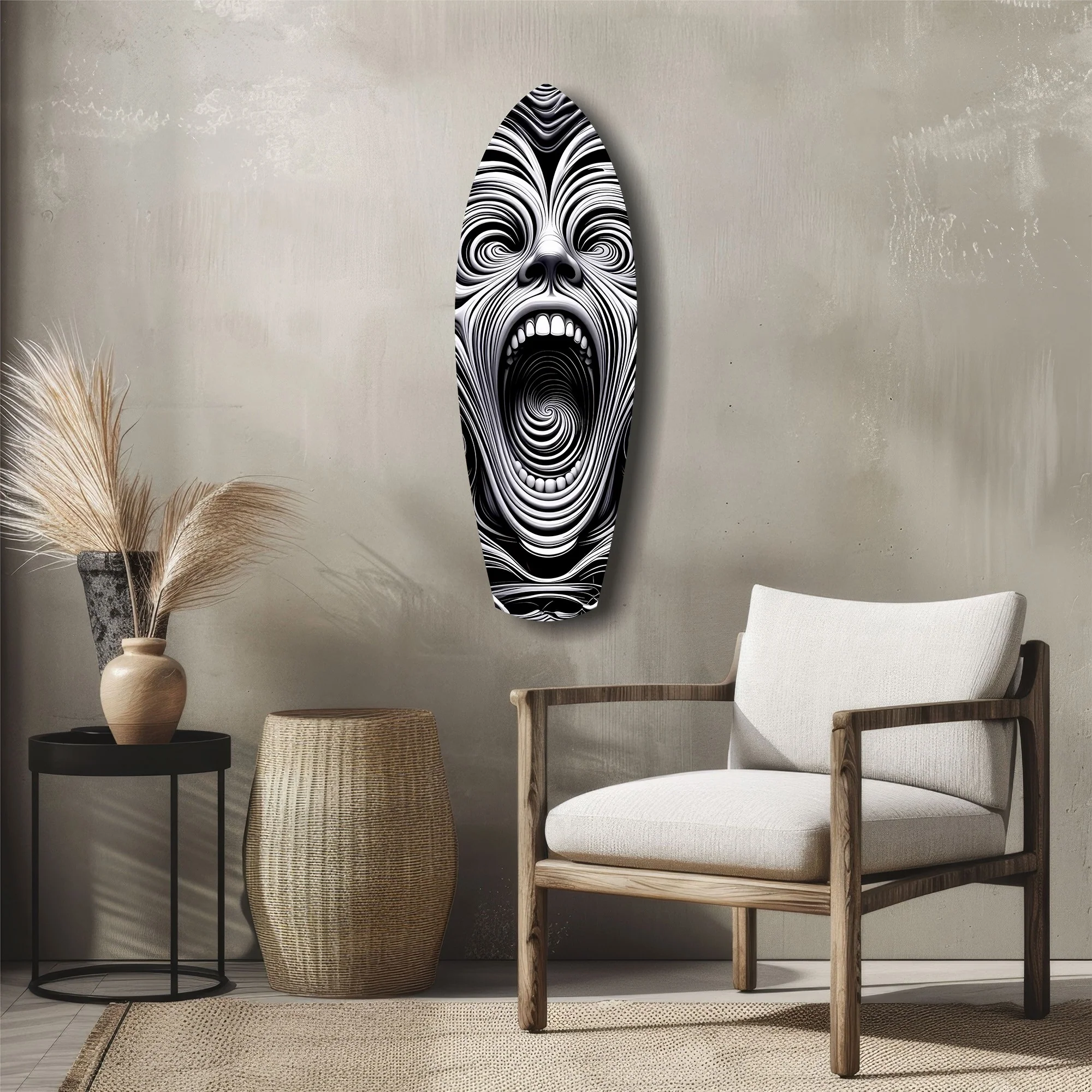 Screaming Face Op Art Swirl Surreal Glass Wall Art - Image 5