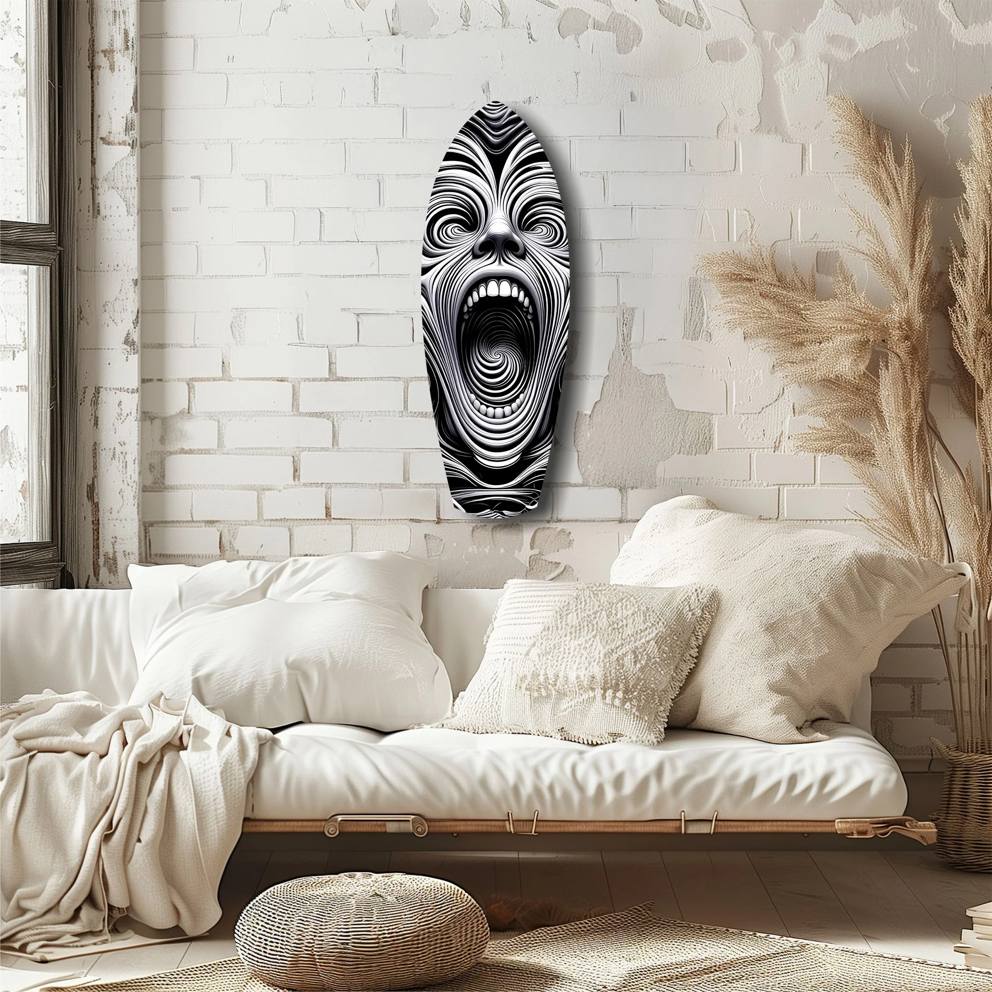 Screaming Face Op Art Swirl Surreal Glass Wall Art - Image 6