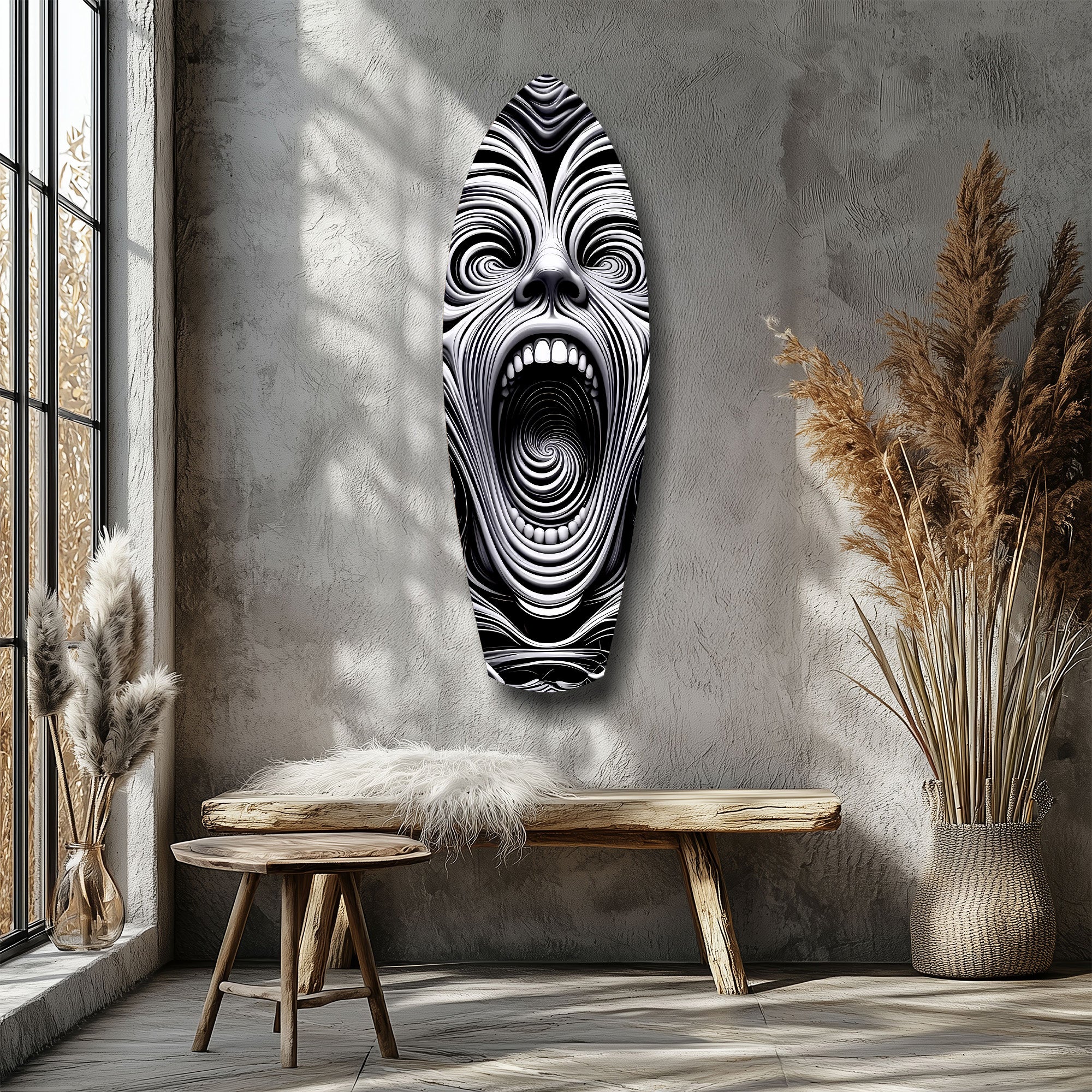 Screaming Face Op Art Swirl Surreal Glass Wall Art - Image 8