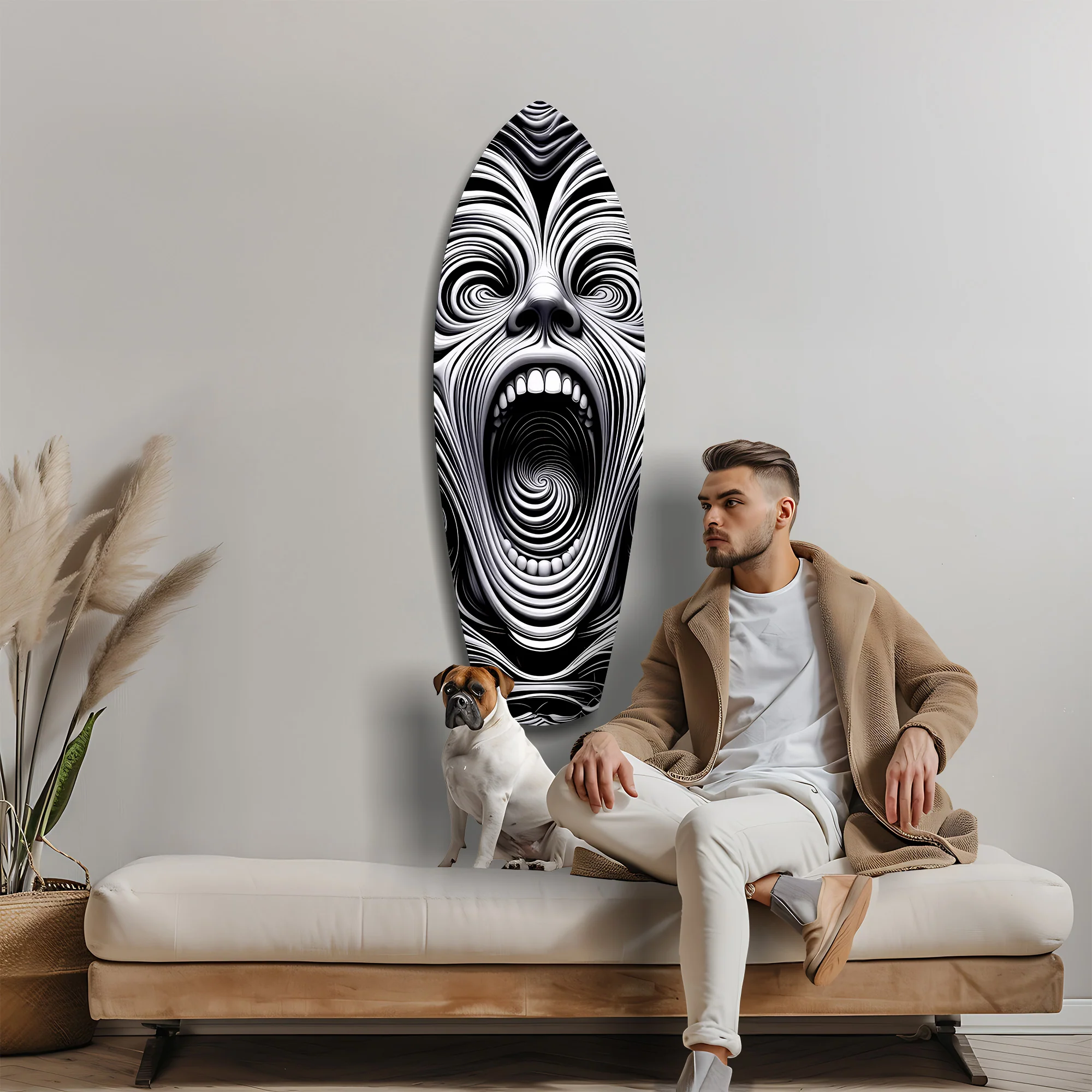 Screaming Face Op Art Swirl Surreal Glass Wall Art - Image 9