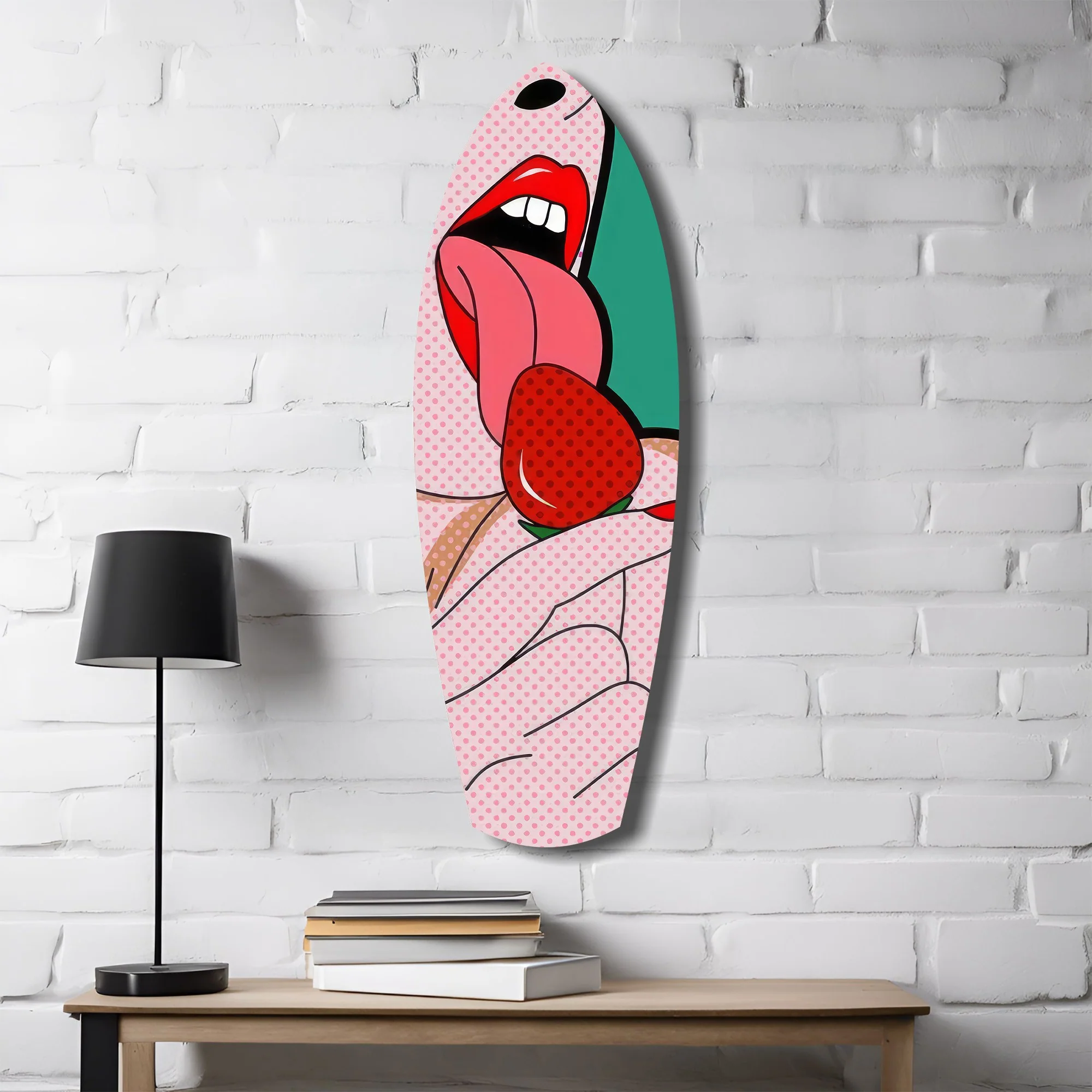 Pop Art Lips Strawberry Tongue Glass Wall Art - Image 4