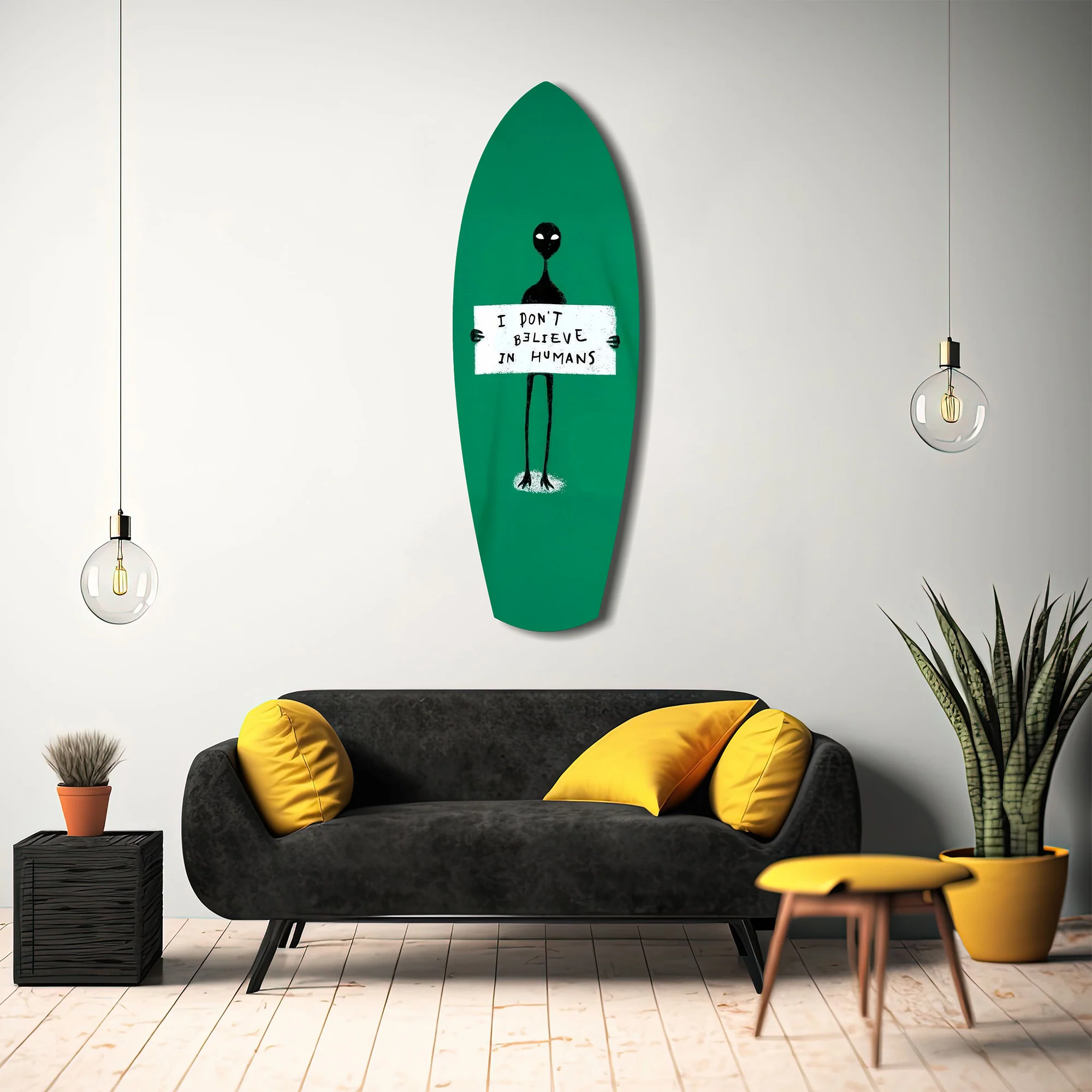 Alien Sign Quirky Humor Illustration Glass Wall Art - Image 12