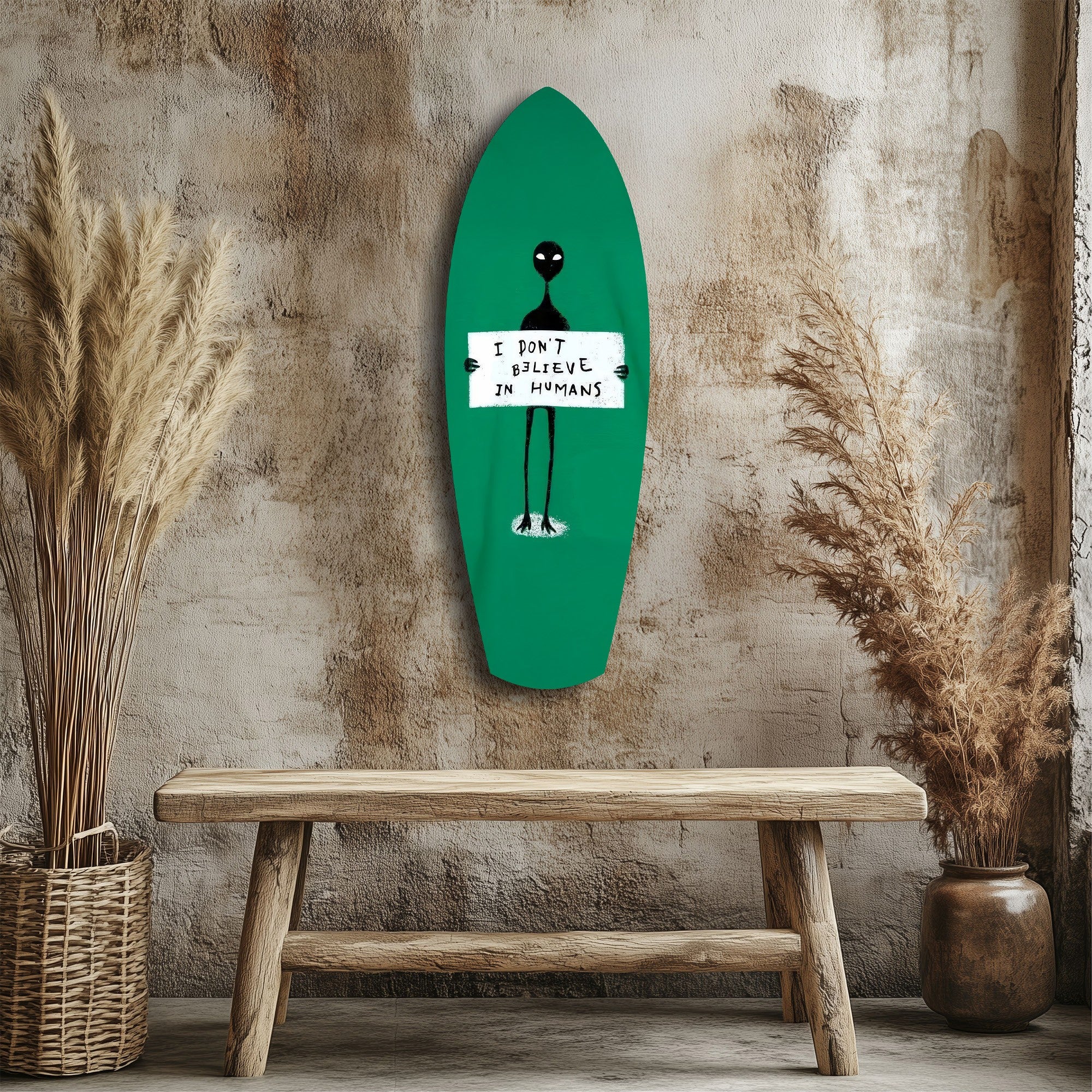 Alien Sign Quirky Humor Illustration Glass Wall Art - Image 3