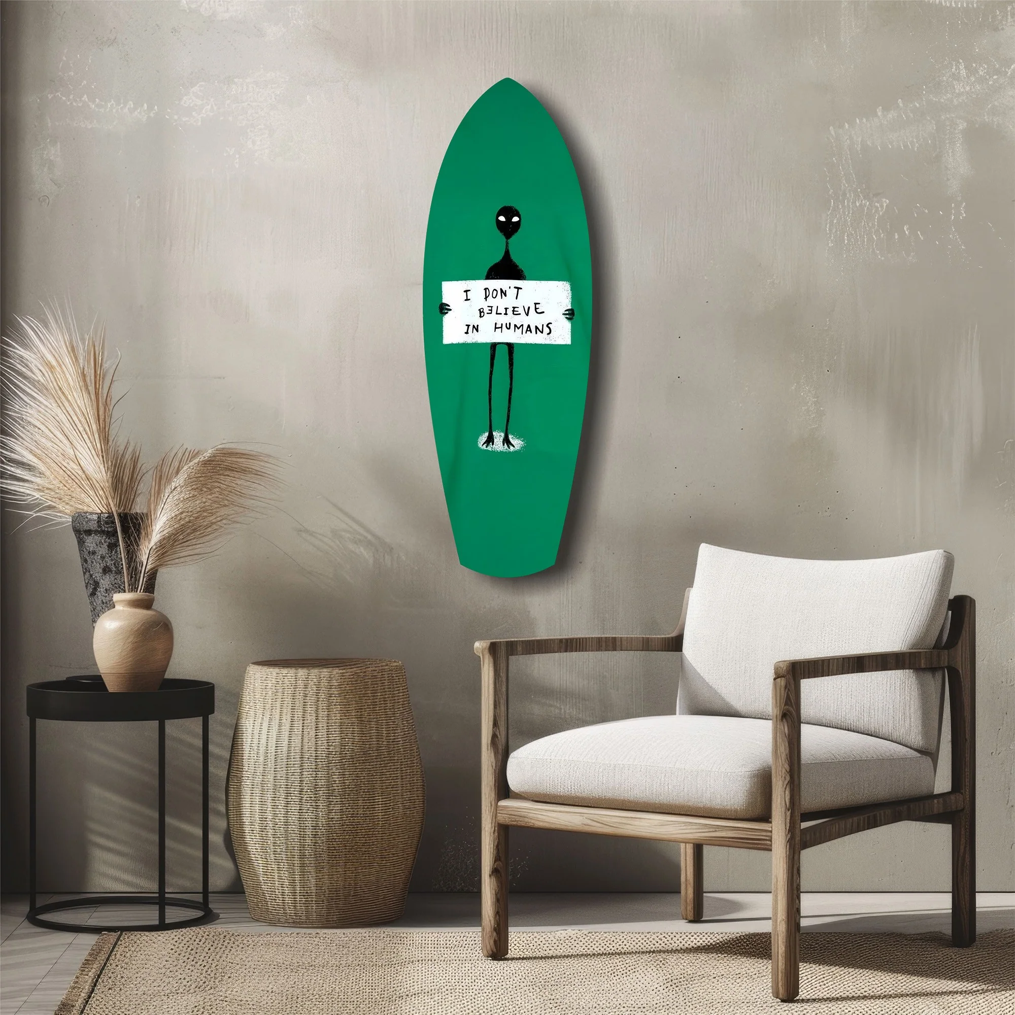Alien Sign Quirky Humor Illustration Glass Wall Art - Image 5