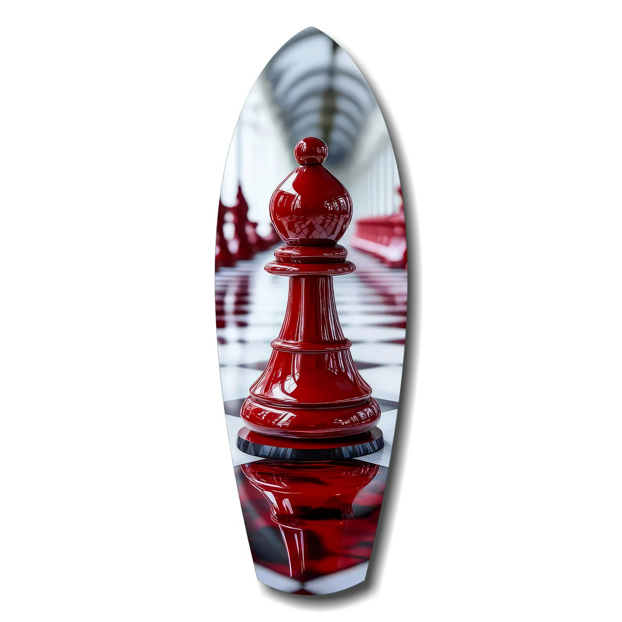 Red Bishop Chess Piece Strategy Glass Wall Art