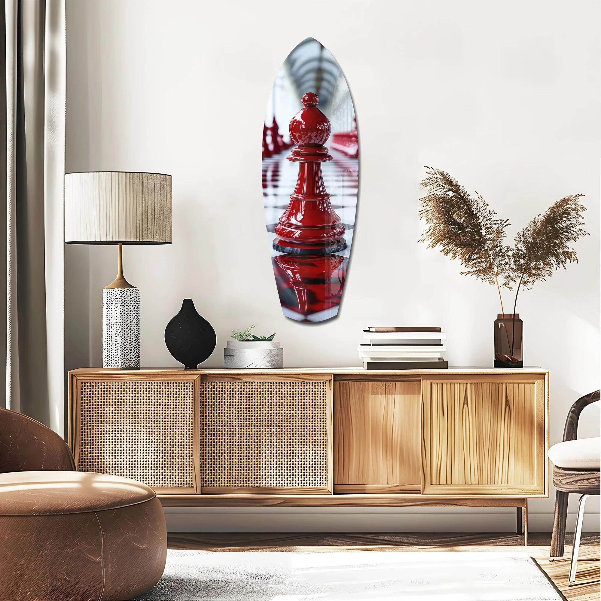 Red Bishop Chess Piece Strategy Glass Wall Art - Image 2