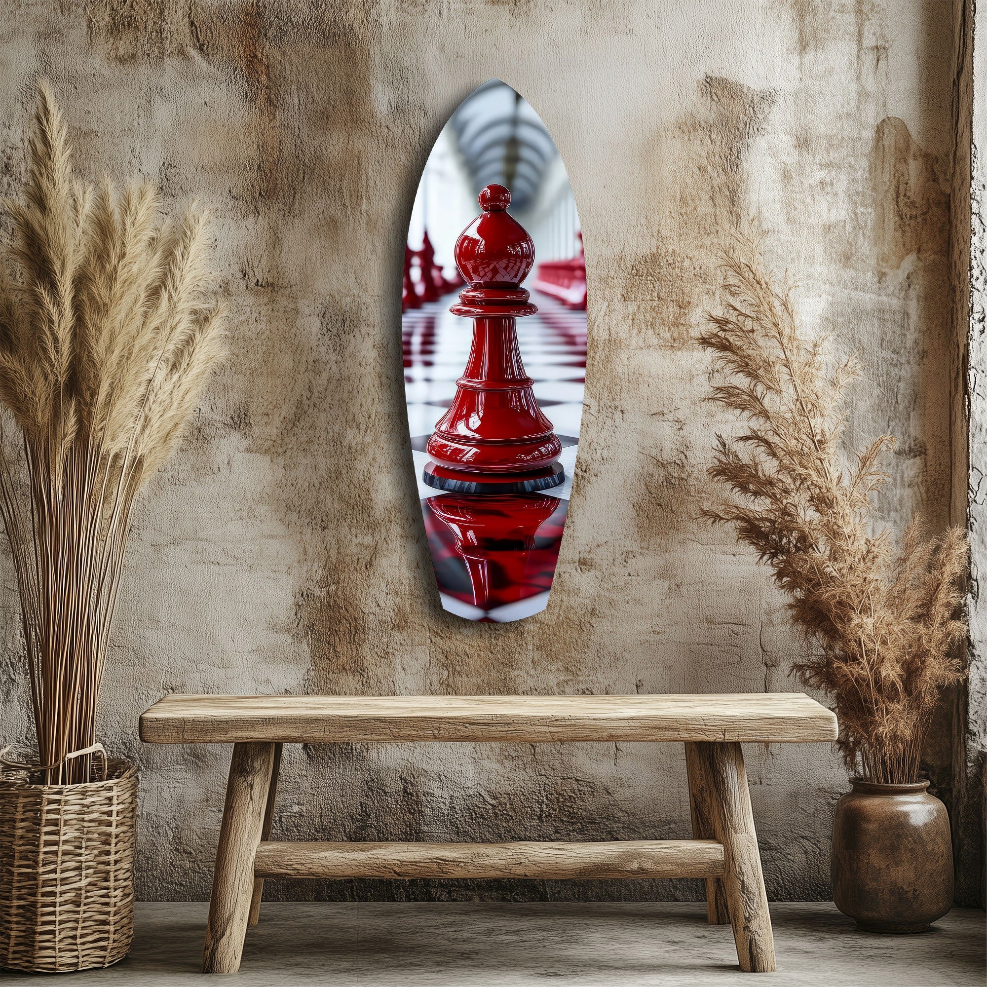 Red Bishop Chess Piece Strategy Glass Wall Art - Image 3