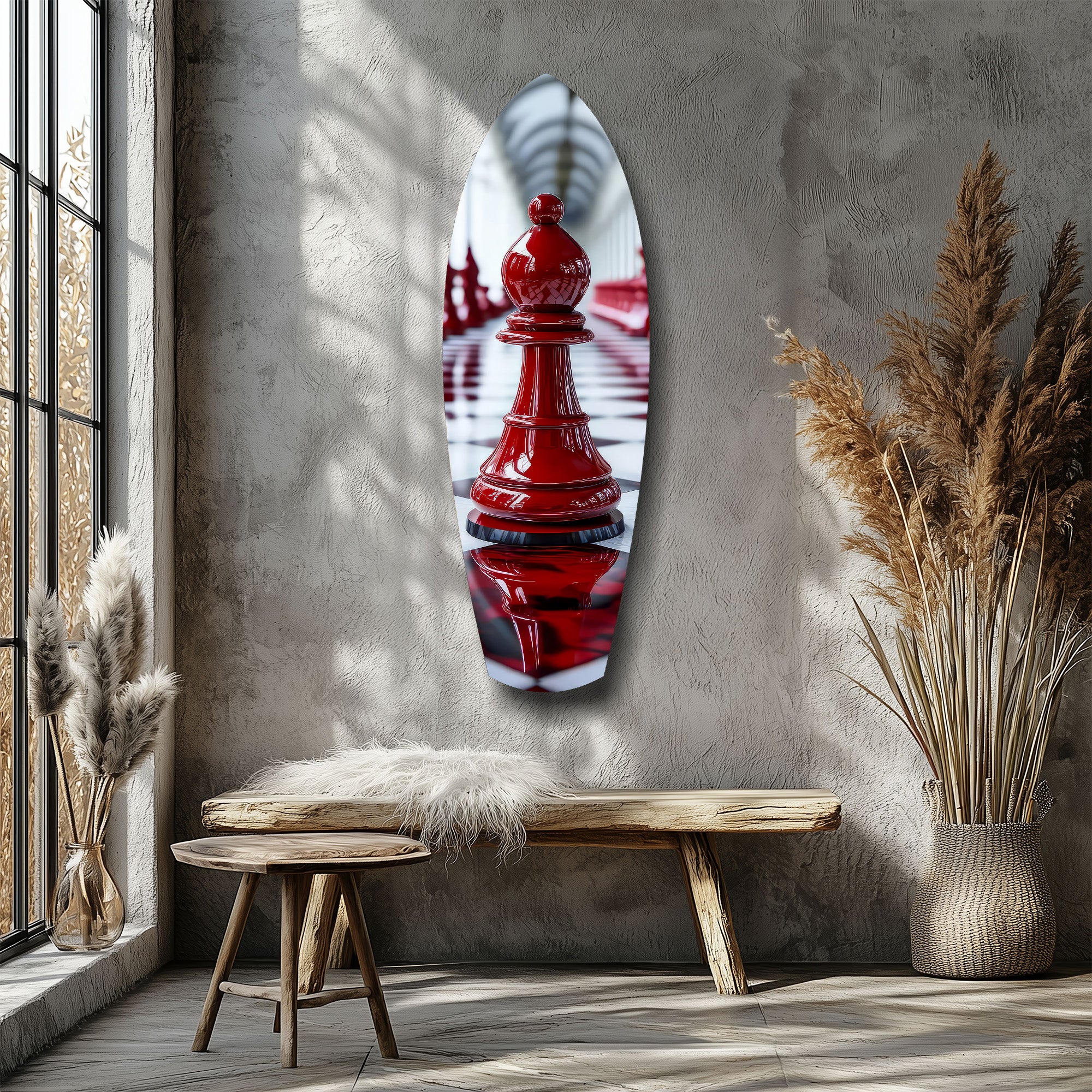 Red Bishop Chess Piece Strategy Glass Wall Art - Image 8