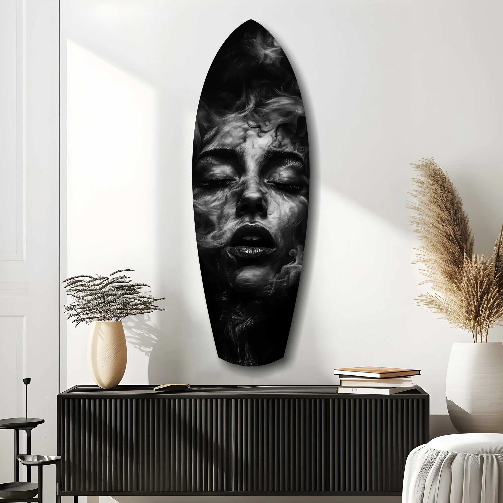 Smoke Sleeping Woman Dark Portrait Glass Wall Art - Image 10