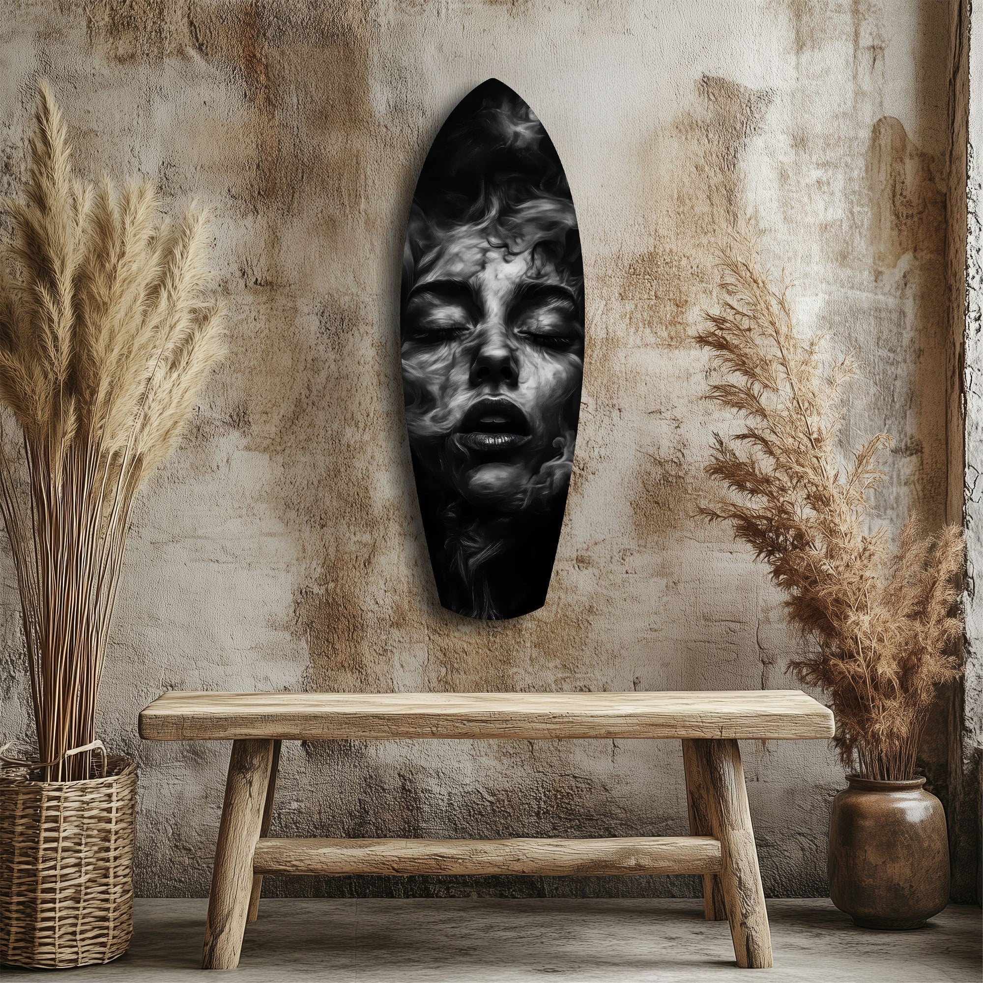 Smoke Sleeping Woman Dark Portrait Glass Wall Art - Image 3