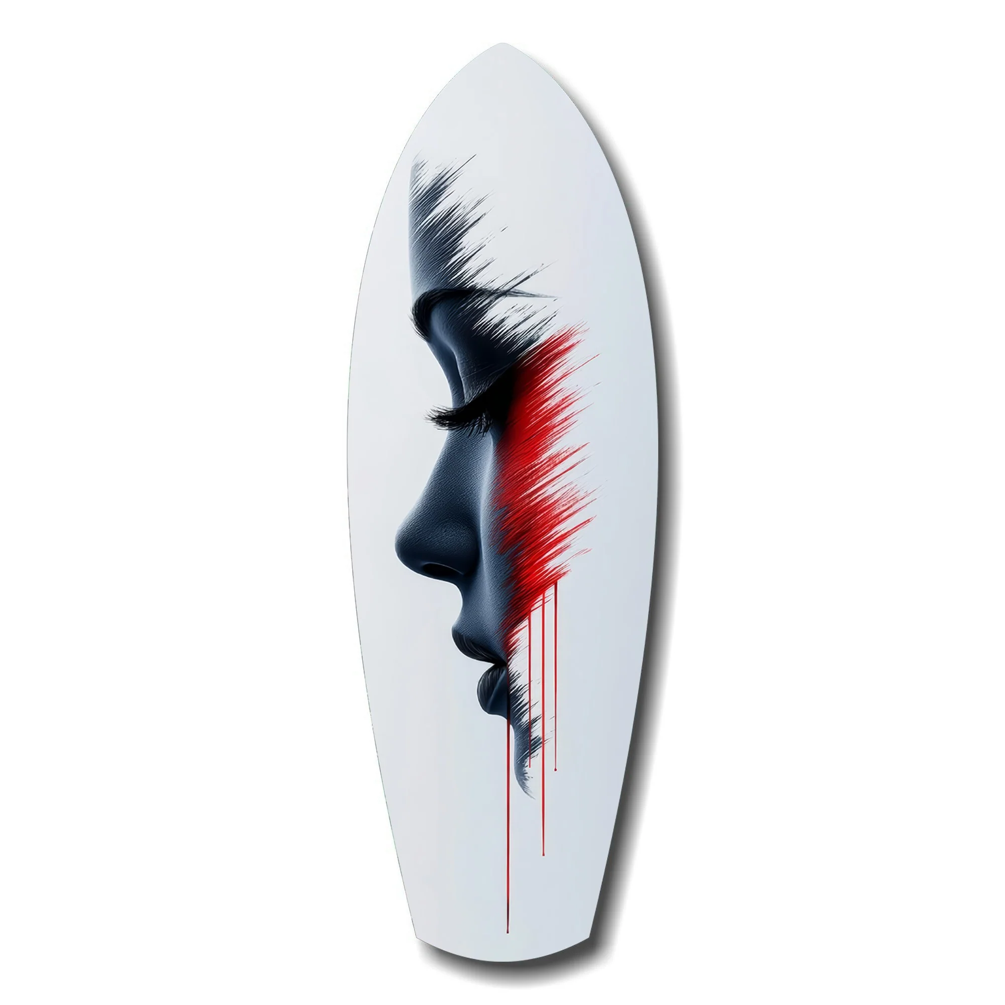 Brushstroke Face Profile Red Tear Glass Wall Art