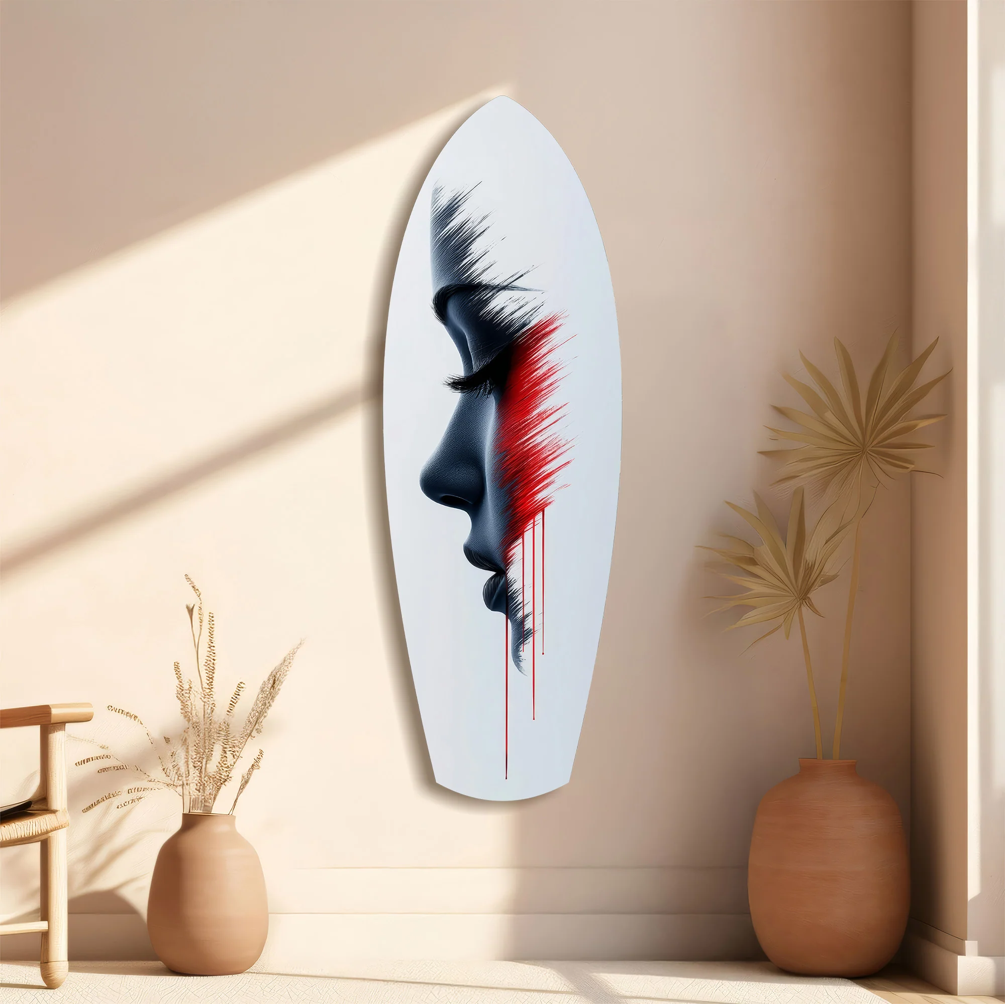 Brushstroke Face Profile Red Tear Glass Wall Art - Image 11
