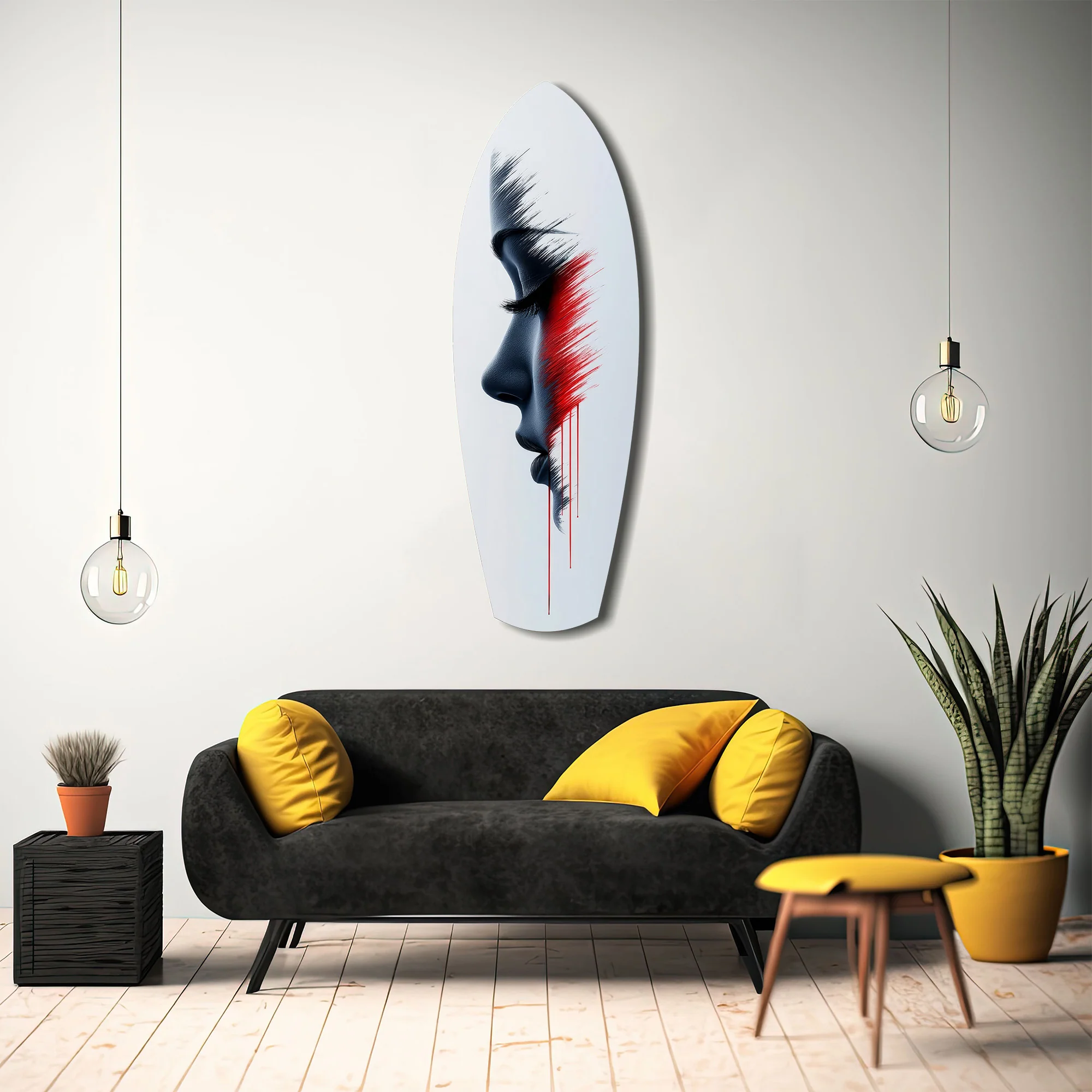 Brushstroke Face Profile Red Tear Glass Wall Art - Image 12