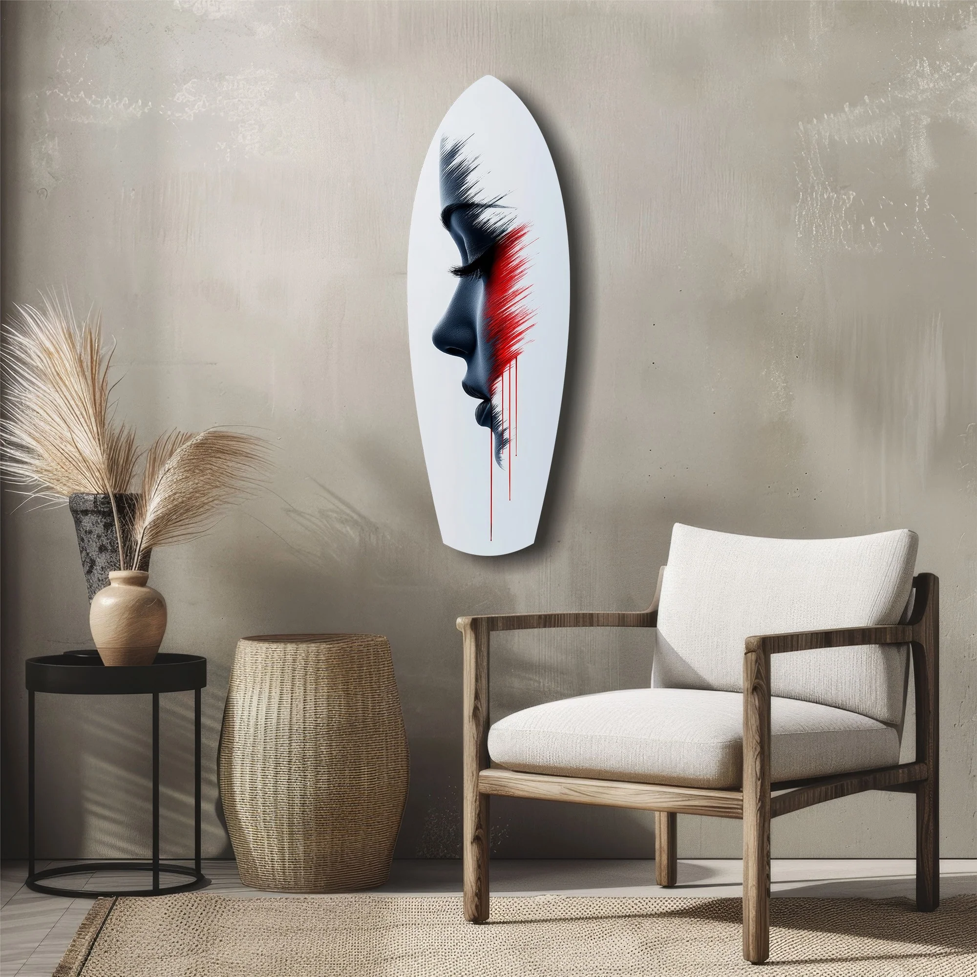 Brushstroke Face Profile Red Tear Glass Wall Art - Image 5
