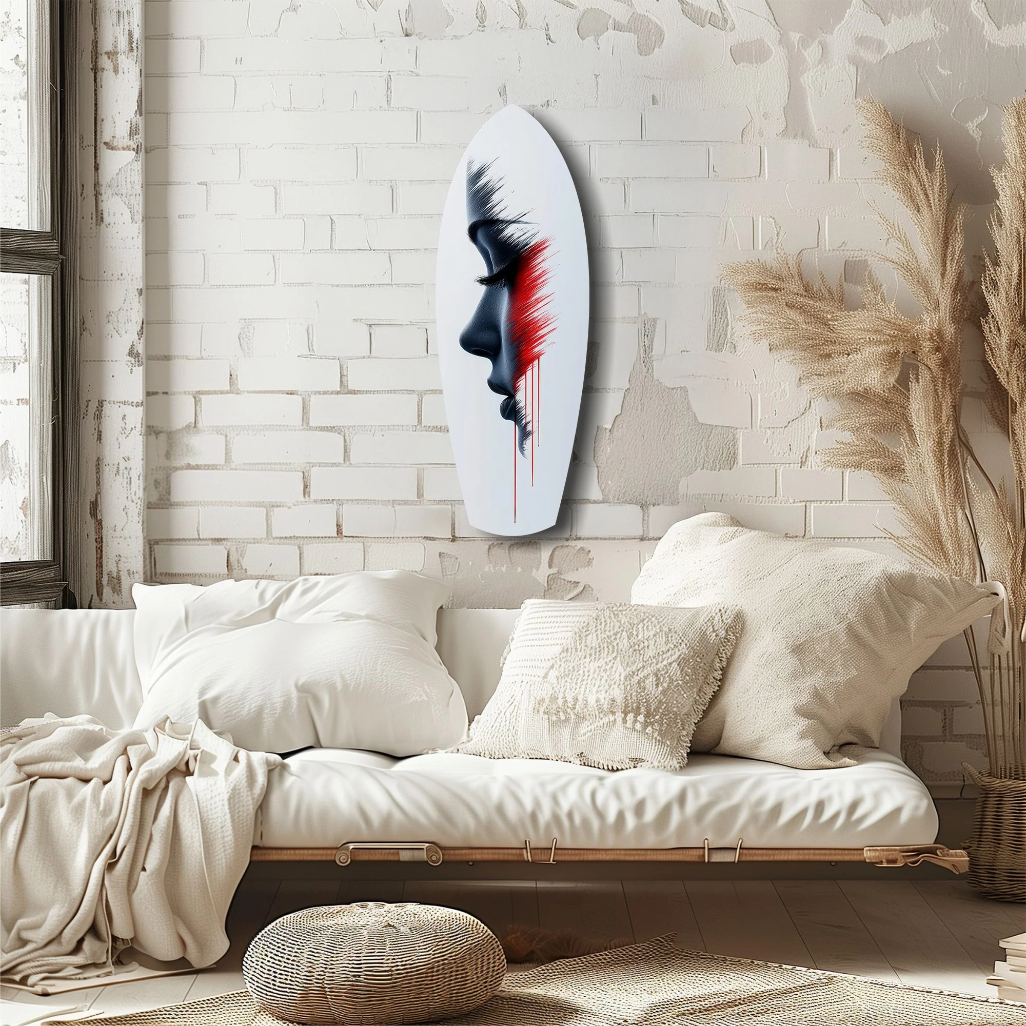 Brushstroke Face Profile Red Tear Glass Wall Art - Image 6