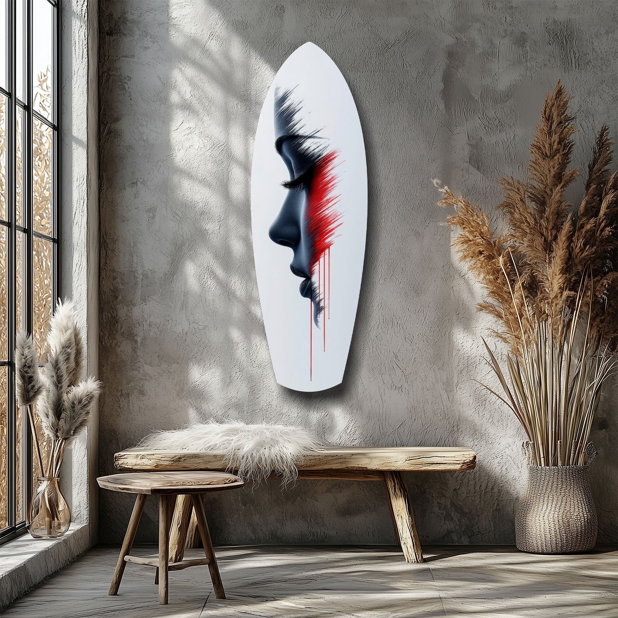 Brushstroke Face Profile Red Tear Glass Wall Art - Image 8