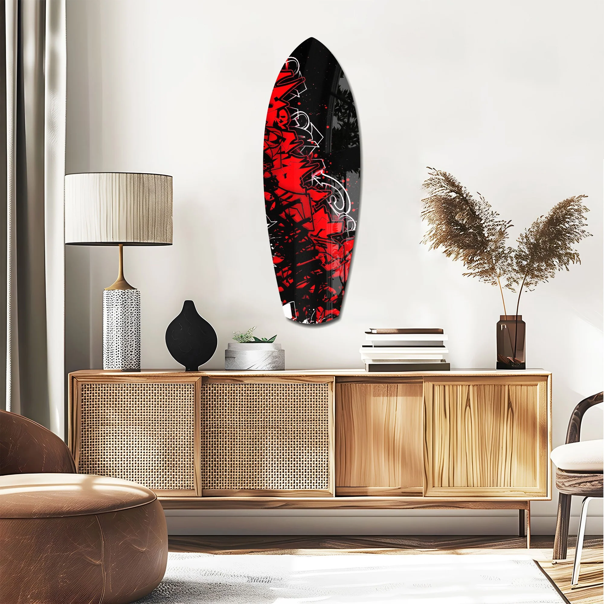 Red Black Graffiti Street Art Glass Wall Art - Image 2