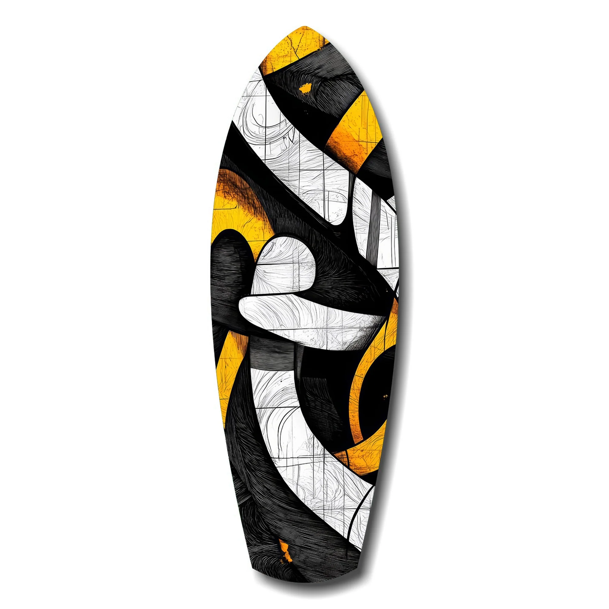 Cubist Abstract Yellow Black Sketch Glass Wall Art