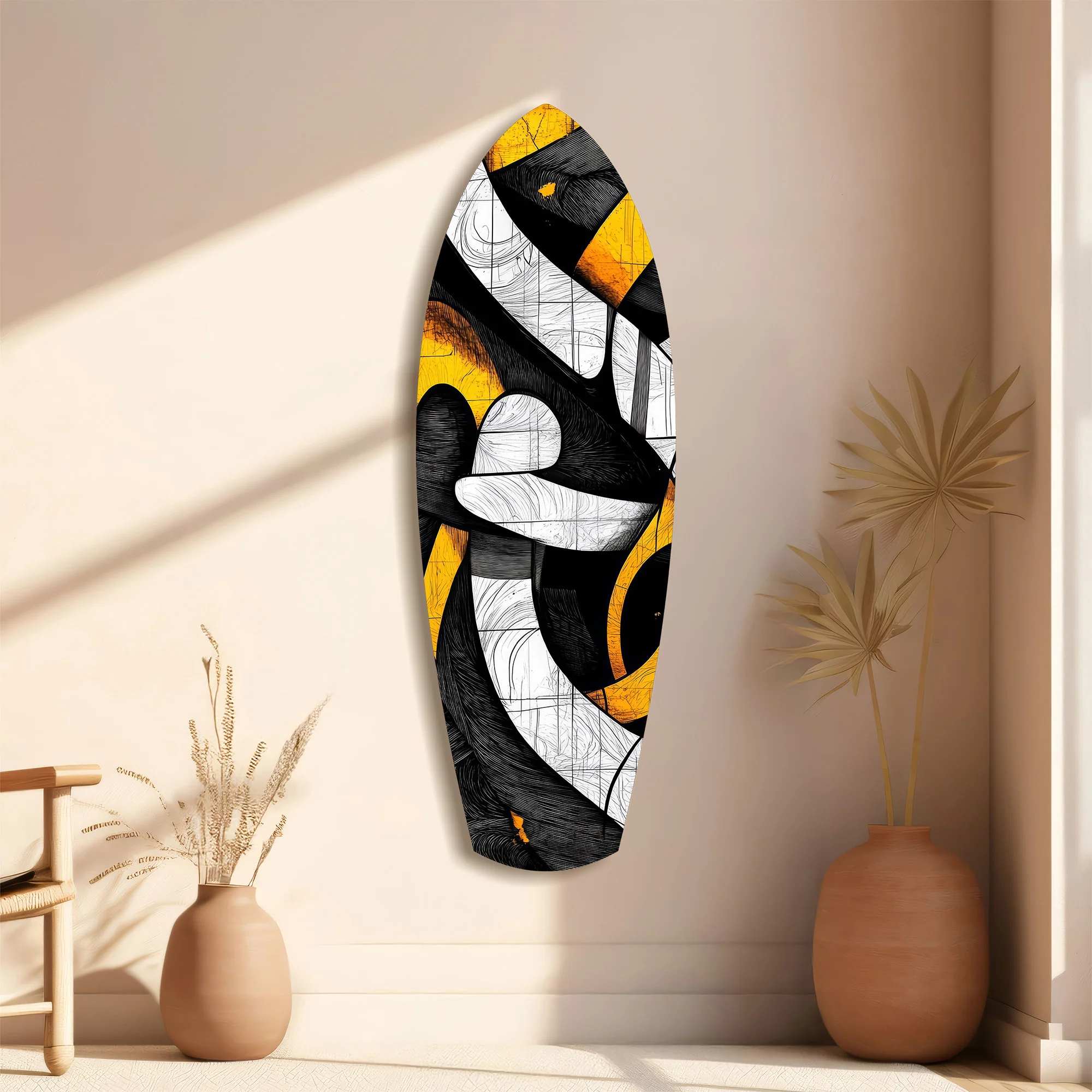 Cubist Abstract Yellow Black Sketch Glass Wall Art - Image 11